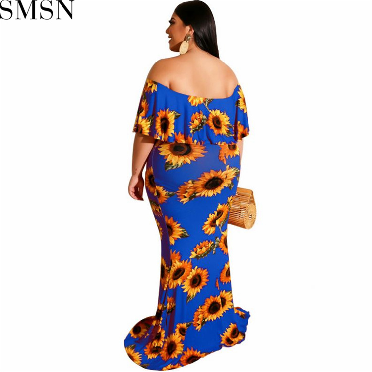 Plus Size Dress 2022 Summer Sunflowers Leaf Printed Sexy Tight Dress