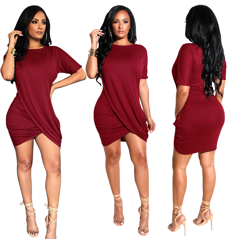 Round Neck Short Sleeved Irregular Club Dress