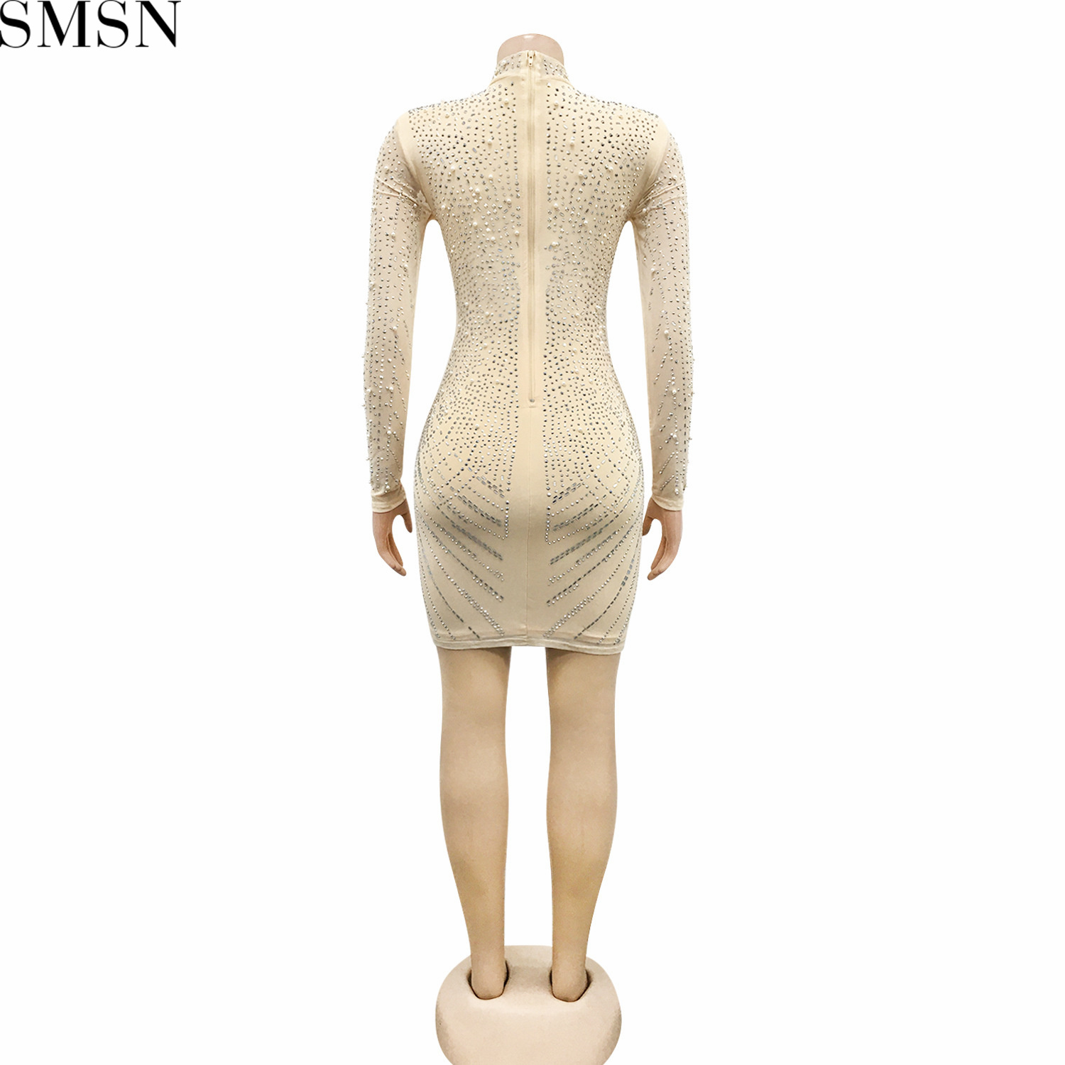 Plus Size Dress deep V nightclub party formal dress hot rhinestone mesh see-through women's clothing