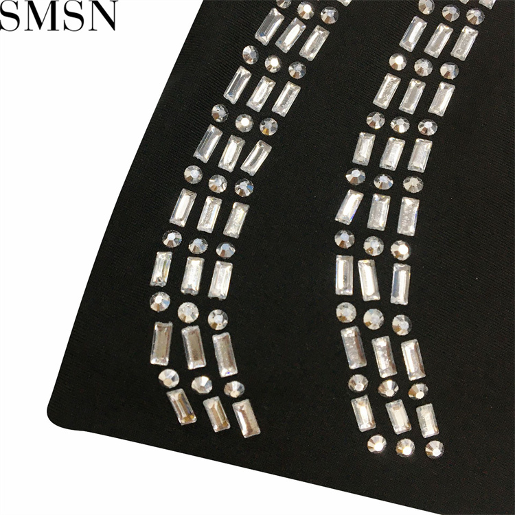 Casual Dress fashion sexy nightclub hot rhinestone diagonal collar mesh see through midi dress