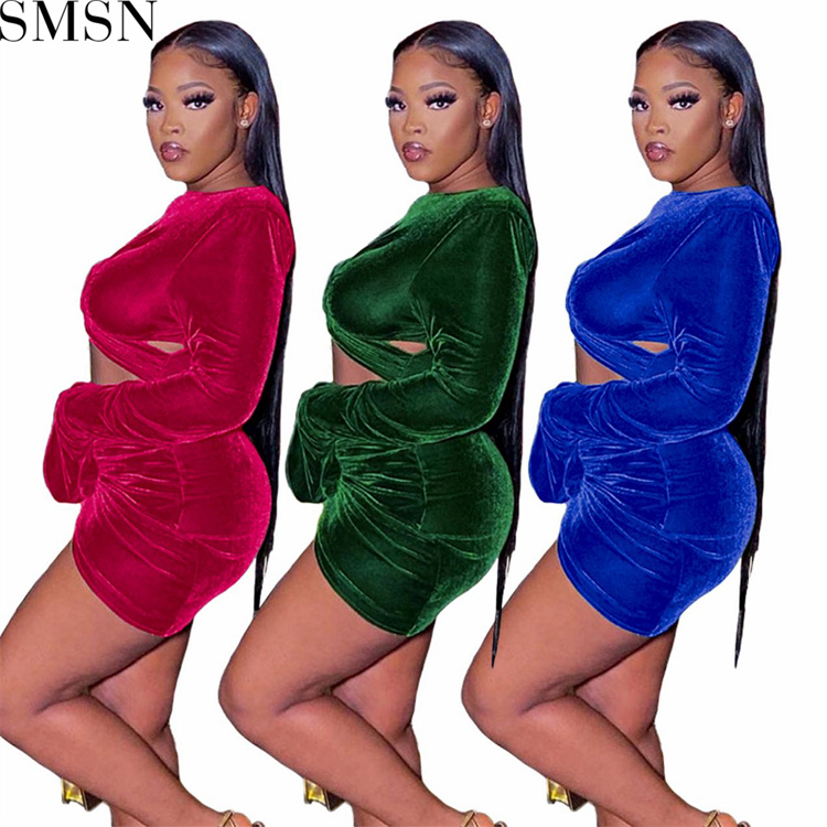 Plus Size Dress Amazon new product autumn and winter round neck hollow bell sleeve sexy irregular dress