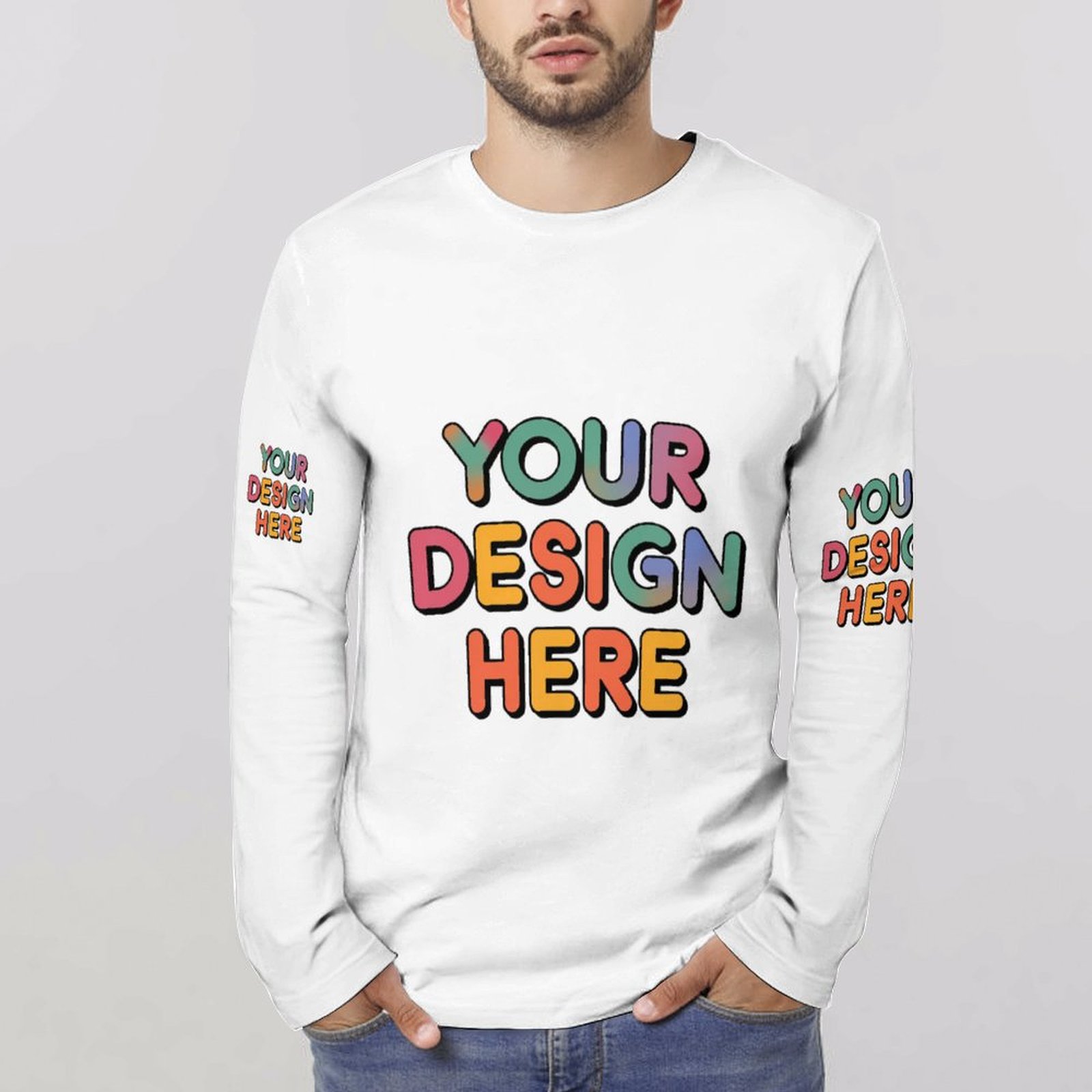 Custom Men’s Comfortable Full Print Long Sleeve T-Shirt for Everyday Wear