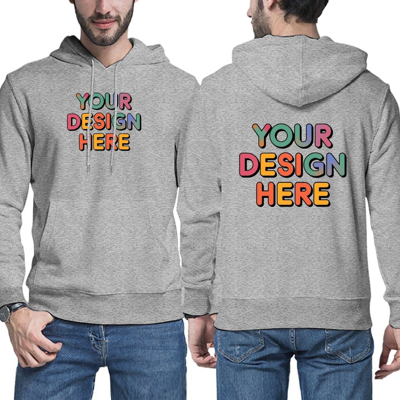 Custom Men’s Comfortable Double-Sided Print Hoodie with Kangaroo Pocket