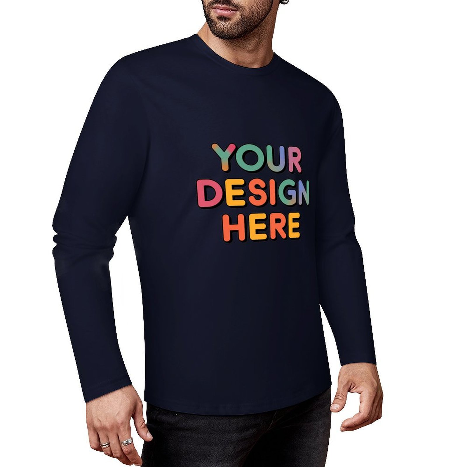 Customized Men’s Pure Cotton Long Sleeved T-Shirt Printed on Front