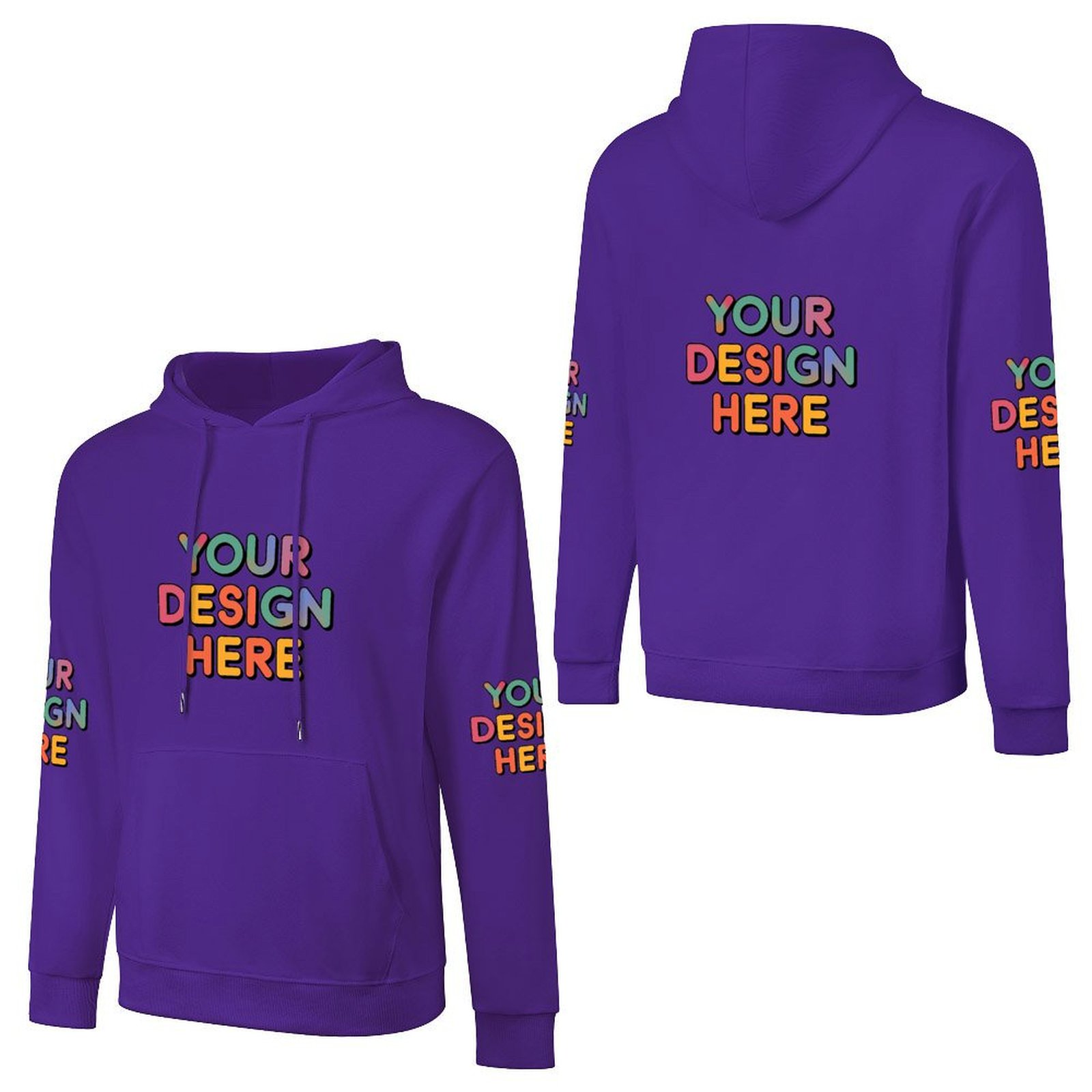 Customized Men’s Fashionable Hooded Sweater with Front, Back, and Sleeve Prints