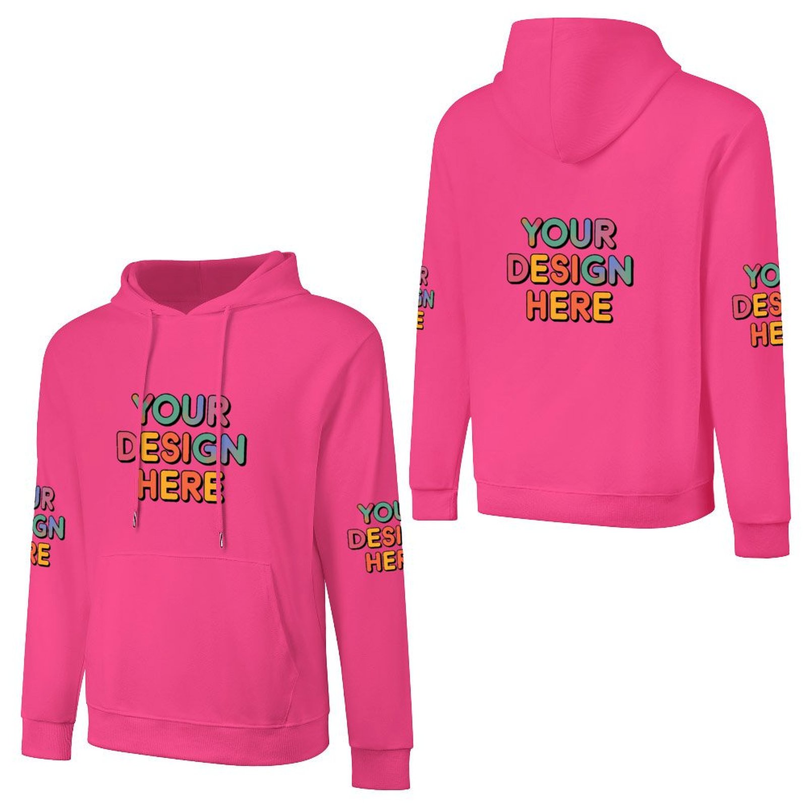 Customized Men’s Fashionable Hooded Sweater with Front, Back, and Sleeve Prints