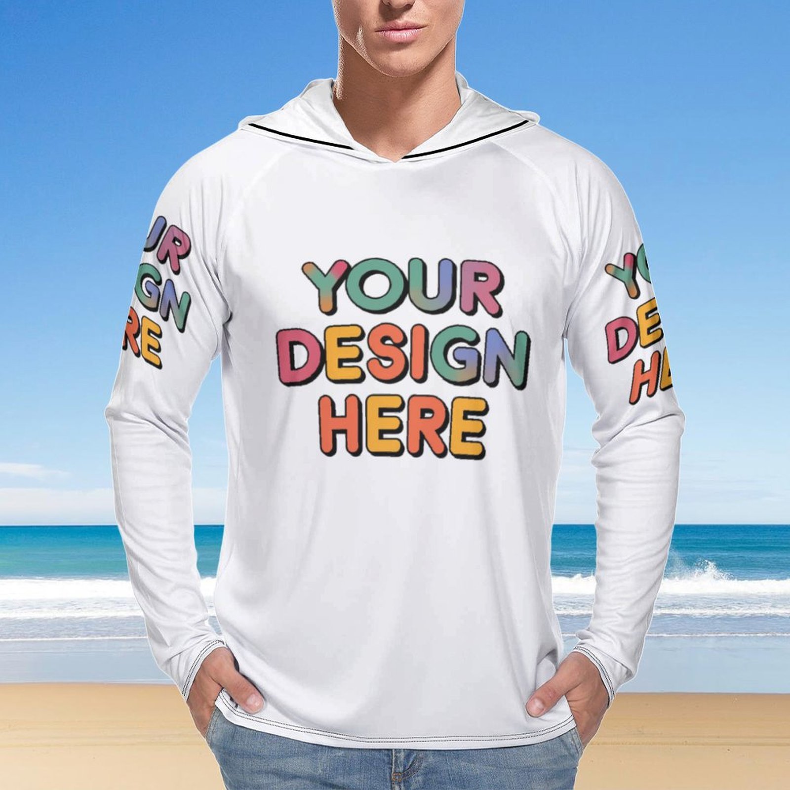 Custom Men’s Versatile Long Sleeve Hoodie for Fishing and Hiking