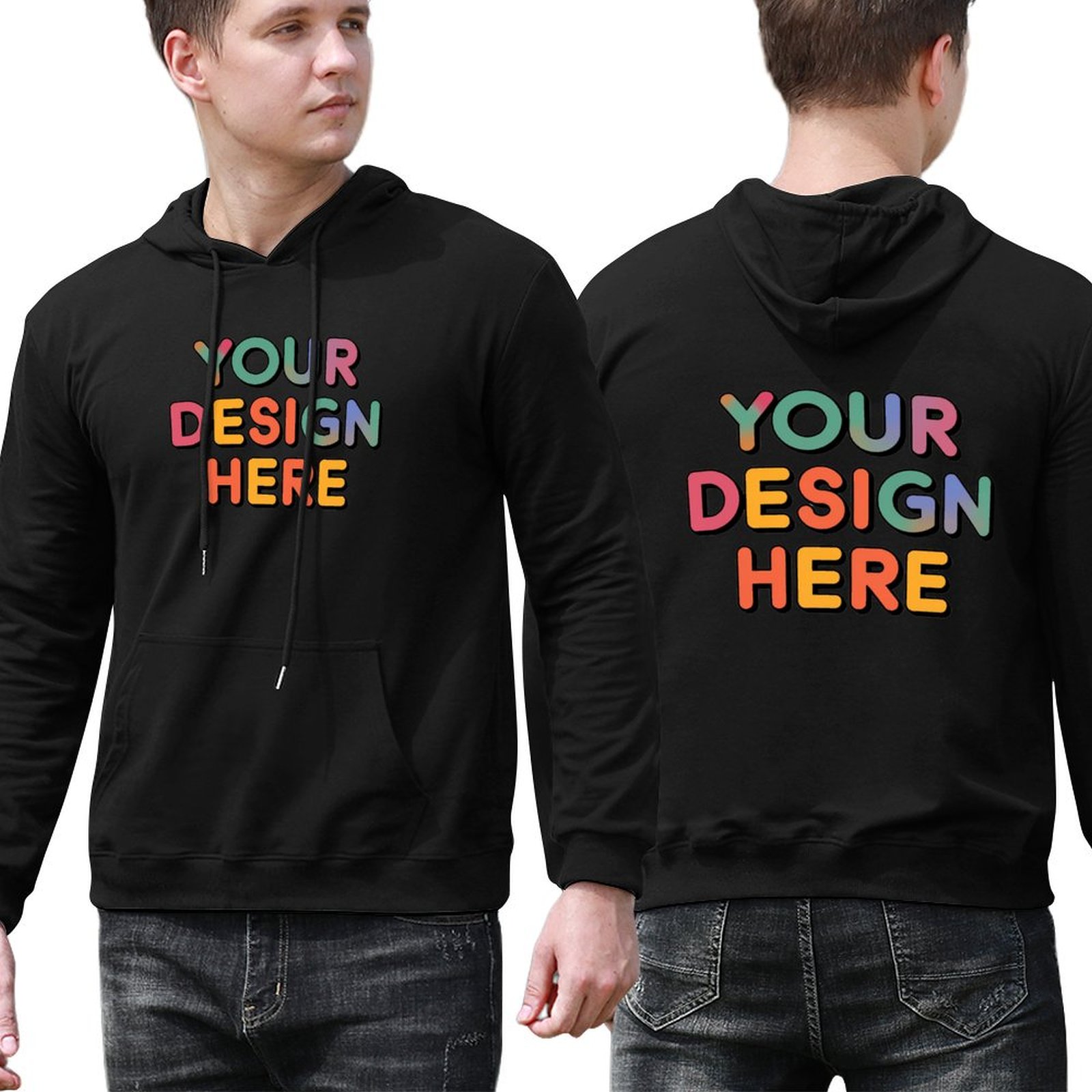 Custom Men’s Comfortable Double-Sided Print Hoodie with Kangaroo Pocket
