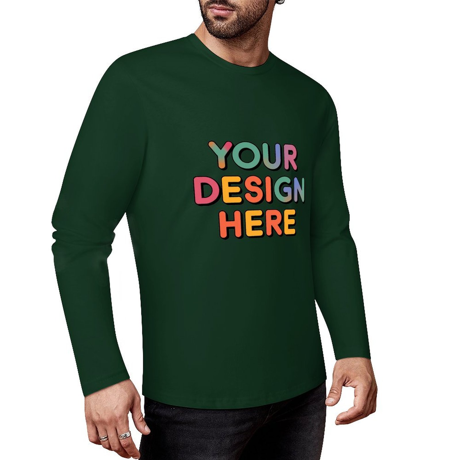 Customized Men’s Pure Cotton Long Sleeved T-Shirt Printed on Front