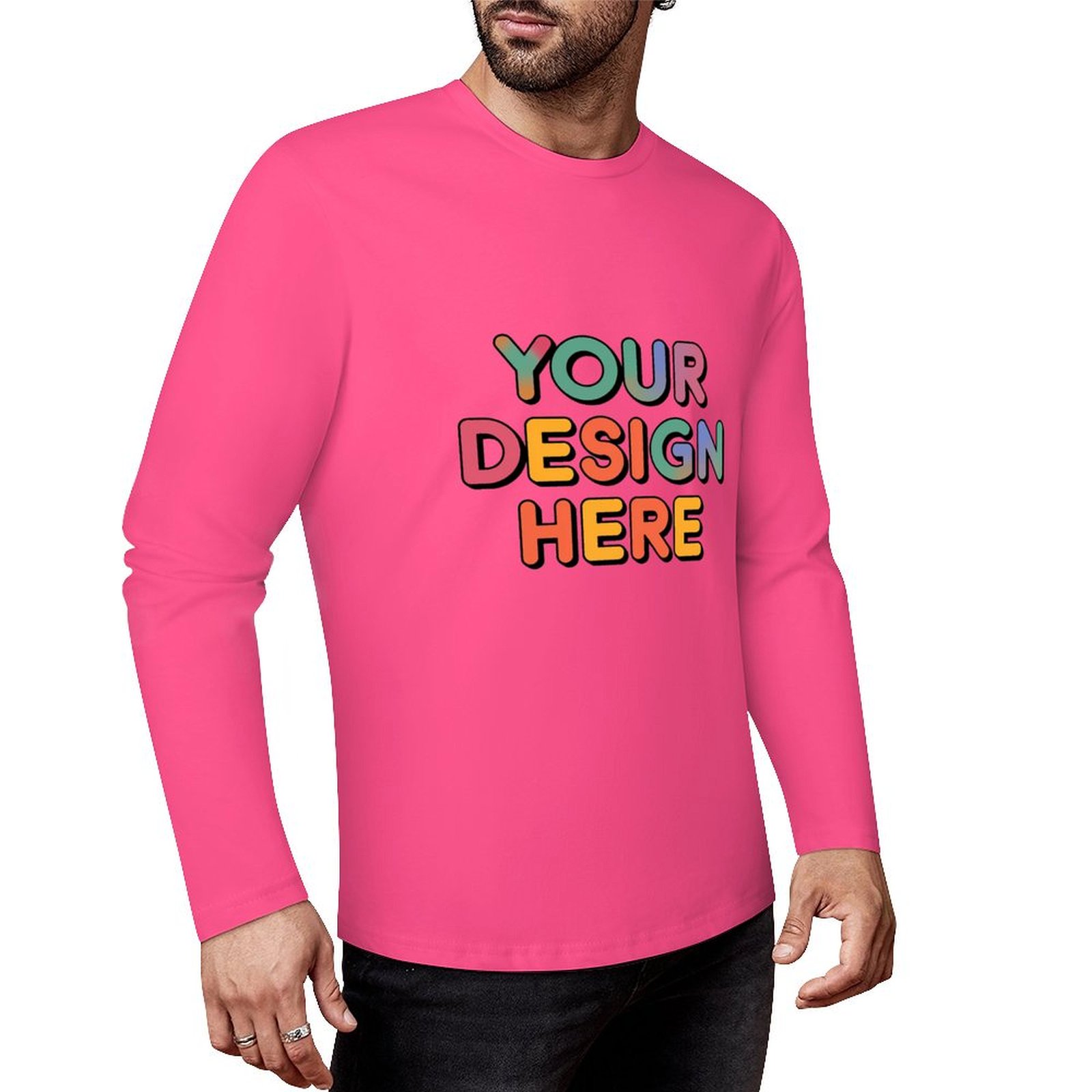 Customized Men’s Pure Cotton Long Sleeved T-Shirt Printed on Front