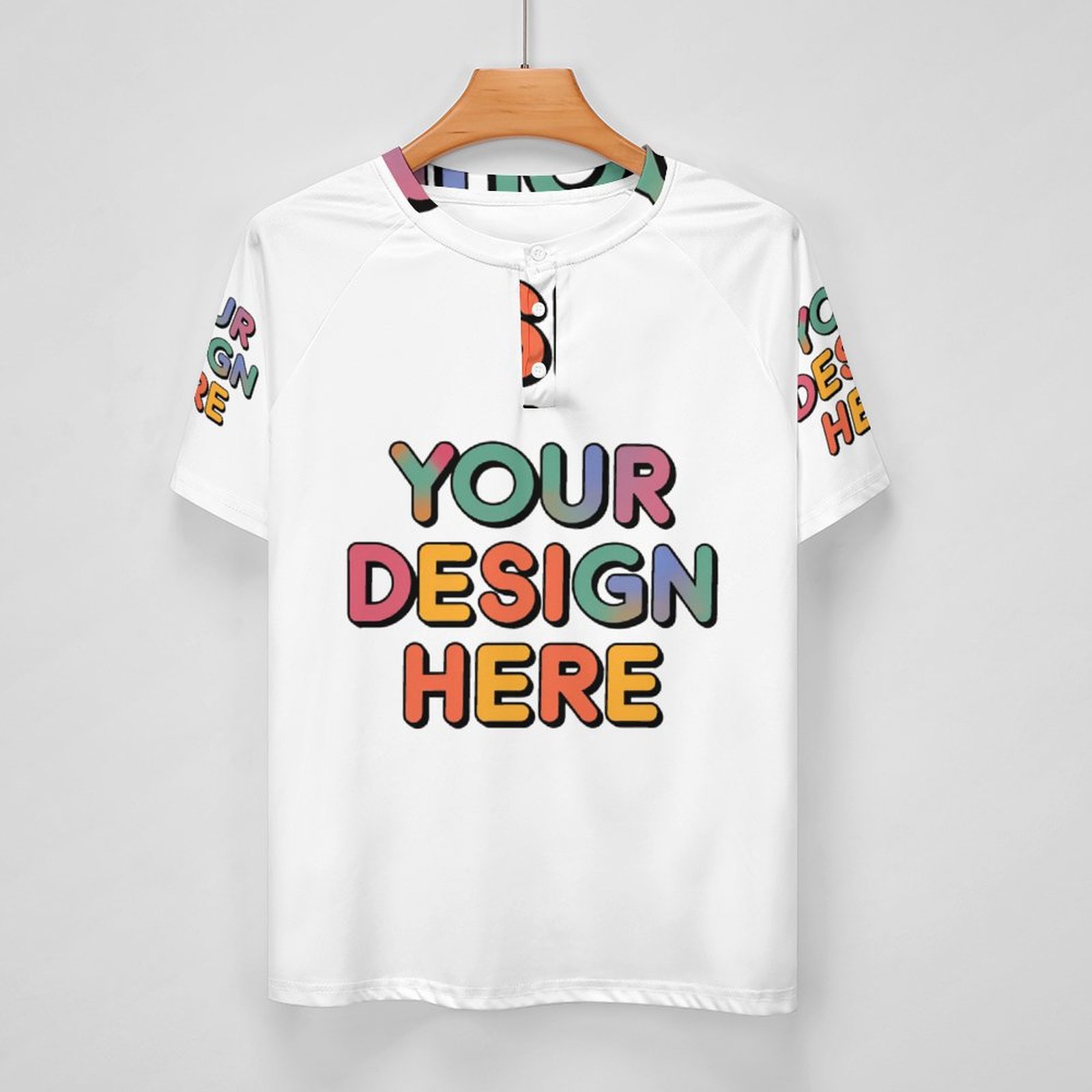 Custom Men’s Comfortable Short Sleeve Tee with Three-Button Neckline