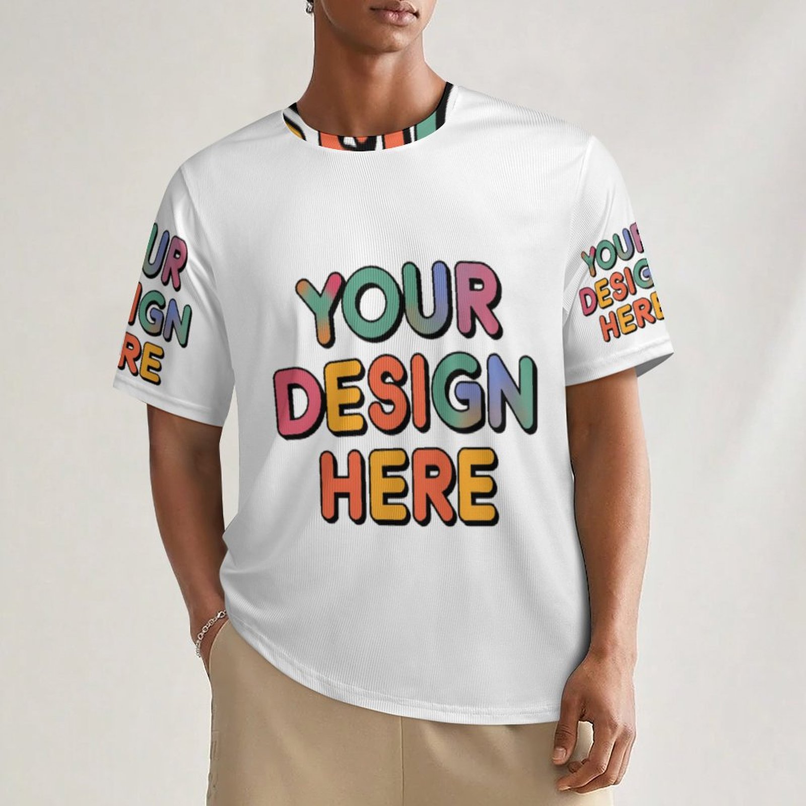 Customized Men’s Comfortable Ribbed Fabric T-Shirt with Personalized Patterns