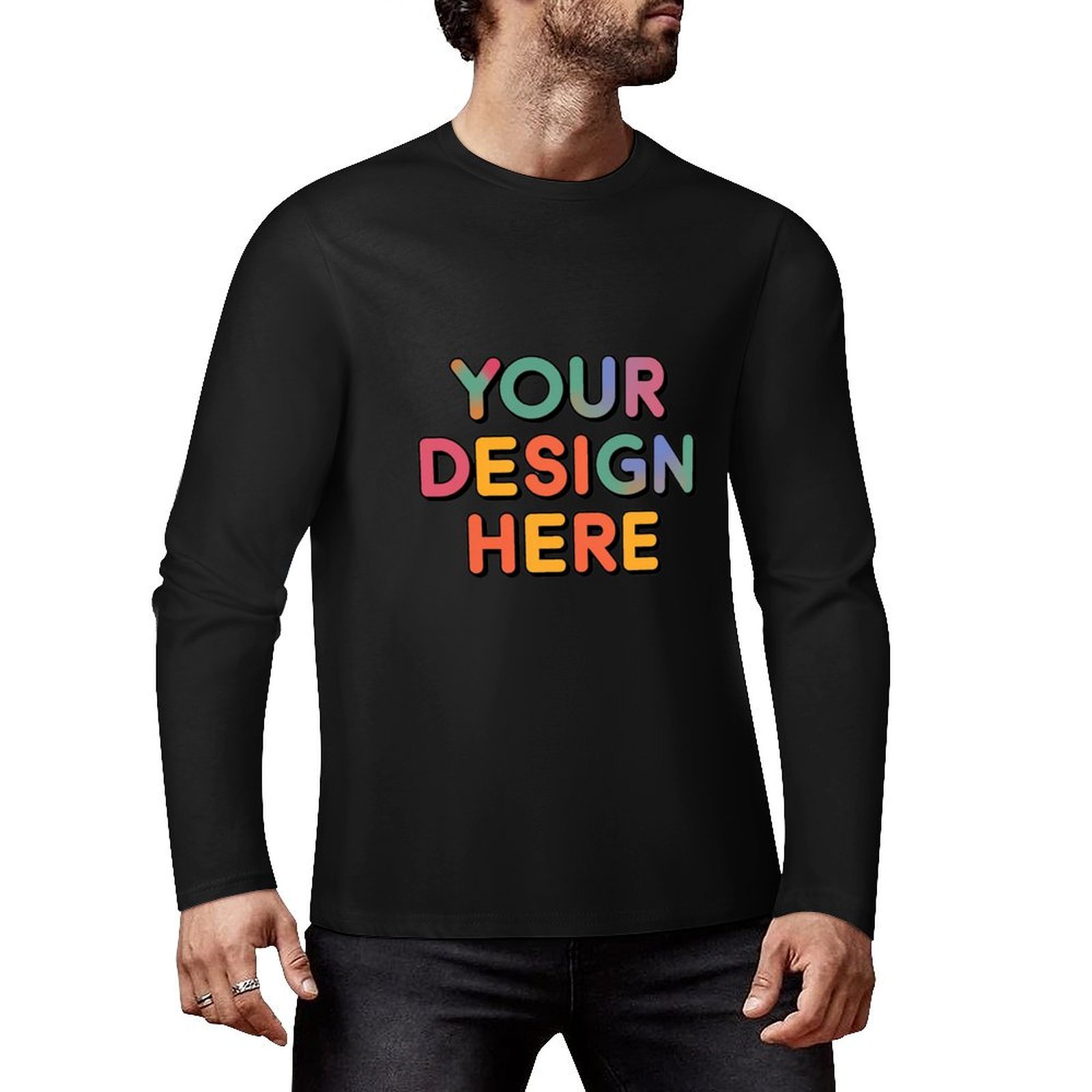 Customized Men’s Pure Cotton Long Sleeved T-Shirt Printed on Front