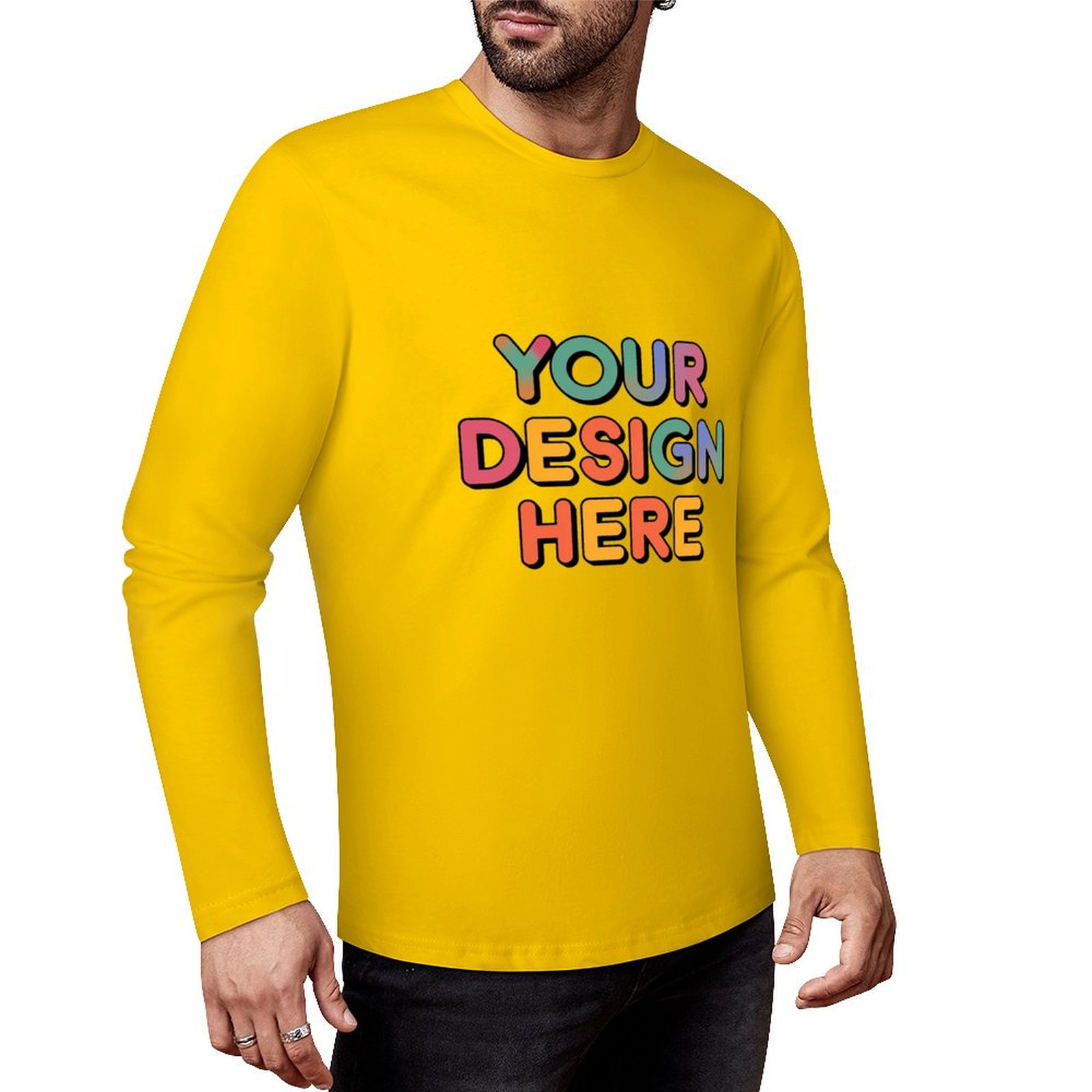 Customized Men’s Pure Cotton Long Sleeved T-Shirt Printed on Front