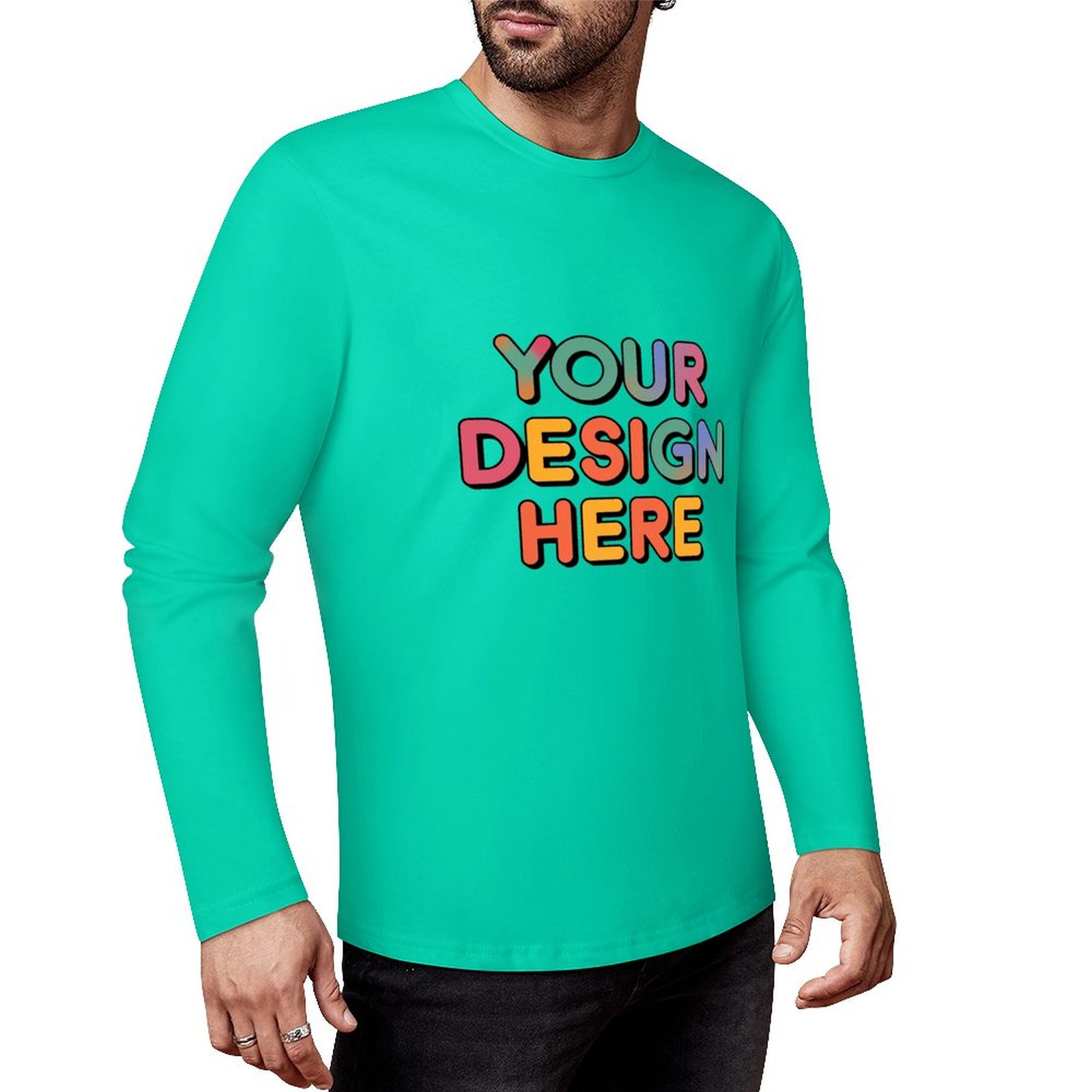 Customized Men’s Pure Cotton Long Sleeved T-Shirt Printed on Front
