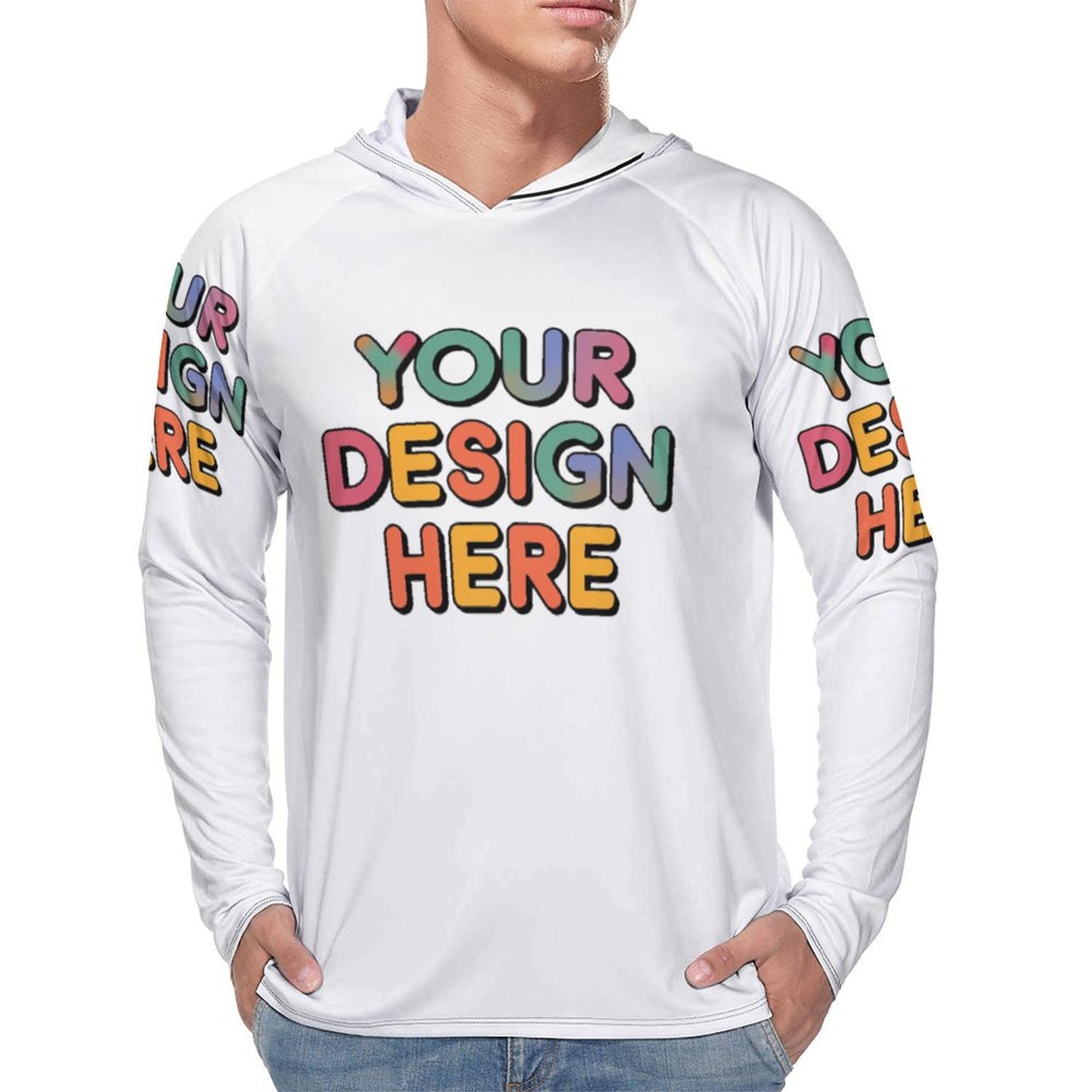 Custom Men’s Versatile Long Sleeve Hoodie for Fishing and Hiking