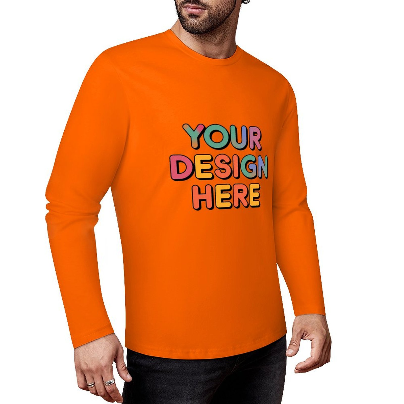 Customized Men’s Pure Cotton Long Sleeved T-Shirt Printed on Front
