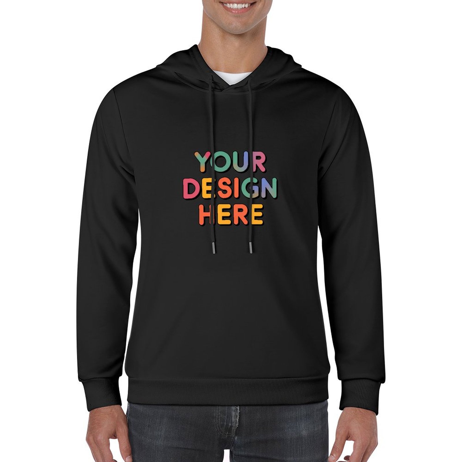 Custom Men’s Comfortable Front Print Hoodie Without Pockets