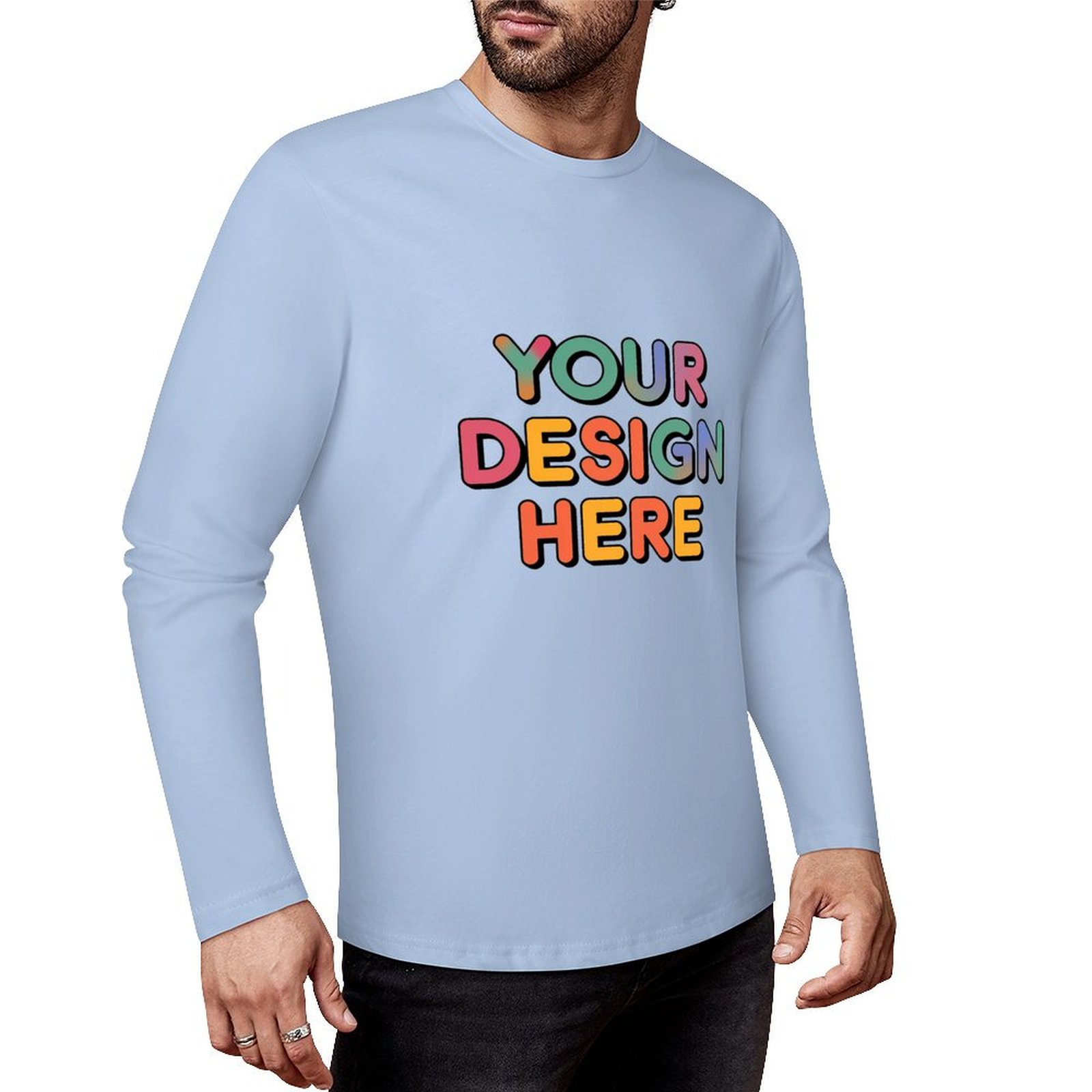 Customized Men’s Pure Cotton Long Sleeved T-Shirt Printed on Front