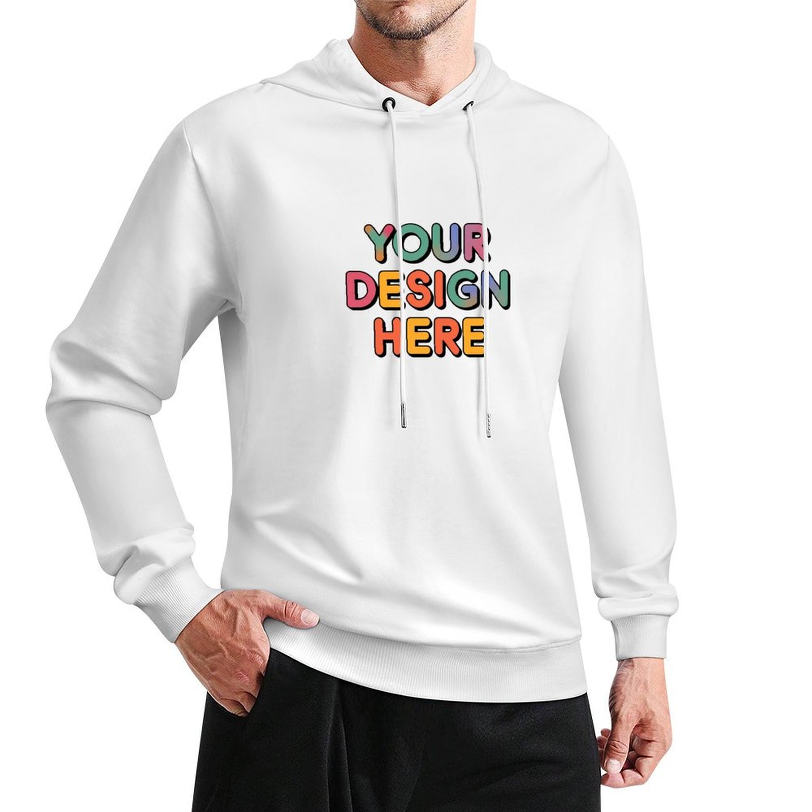 Custom Men’s Comfortable Front Print Hoodie Without Pockets