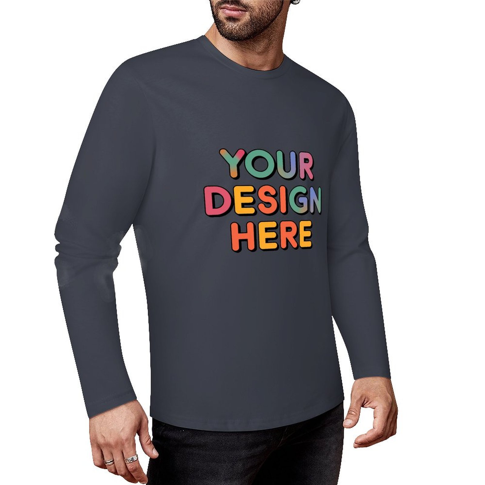 Customized Men’s Pure Cotton Long Sleeved T-Shirt Printed on Front