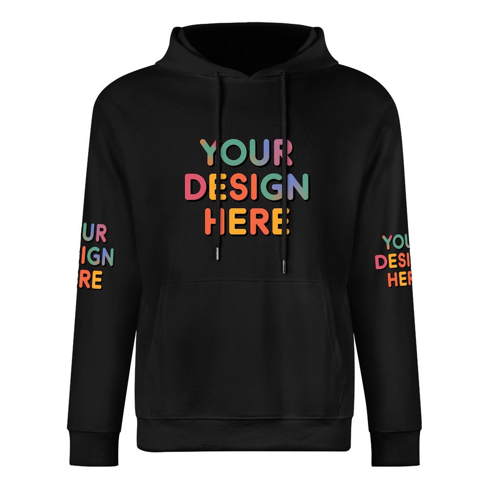 Customized Men’s Fashionable Hooded Sweater with Front, Back, and Sleeve Prints
