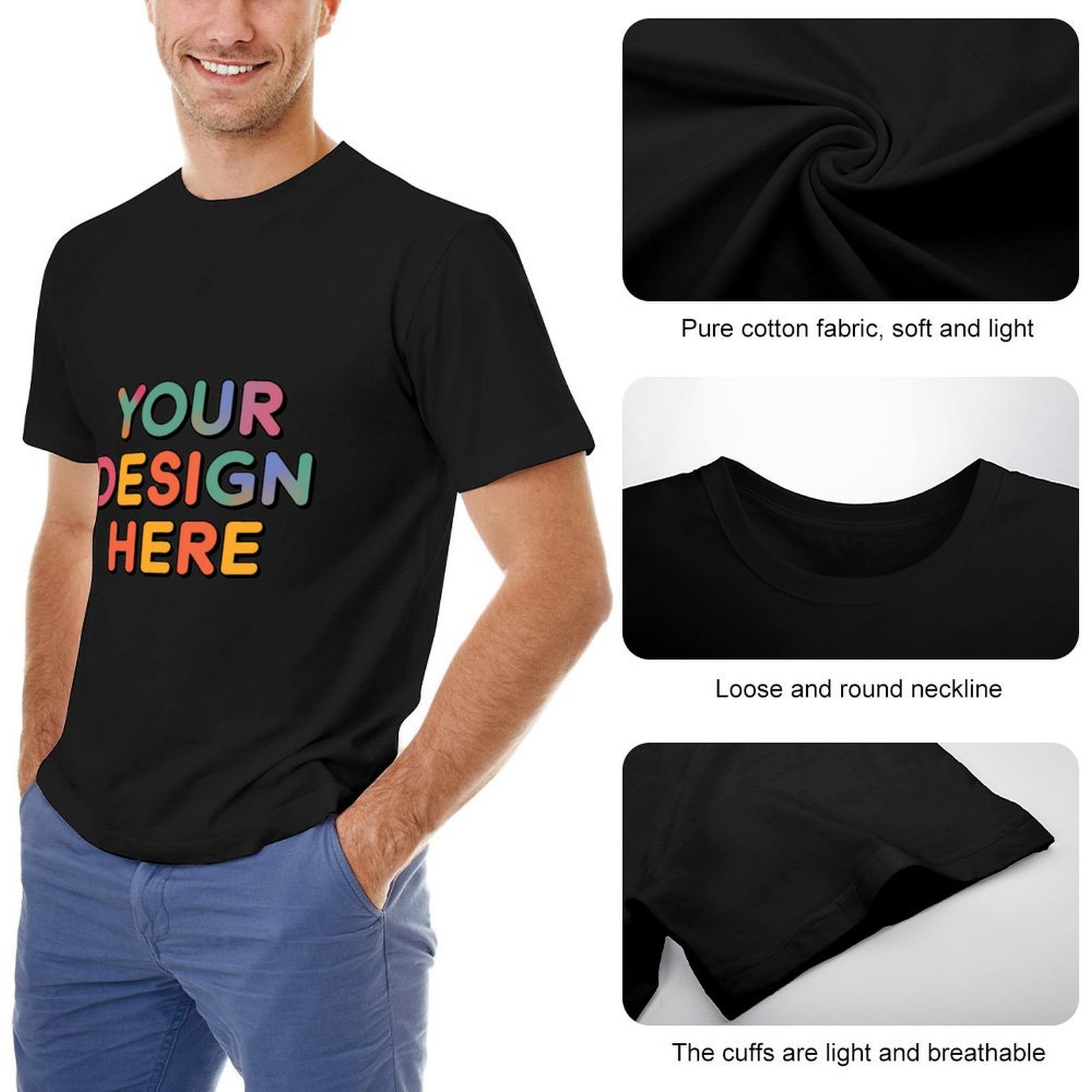 Customized Men’s Versatile 100% Cotton T-Shirt for Any Activity
