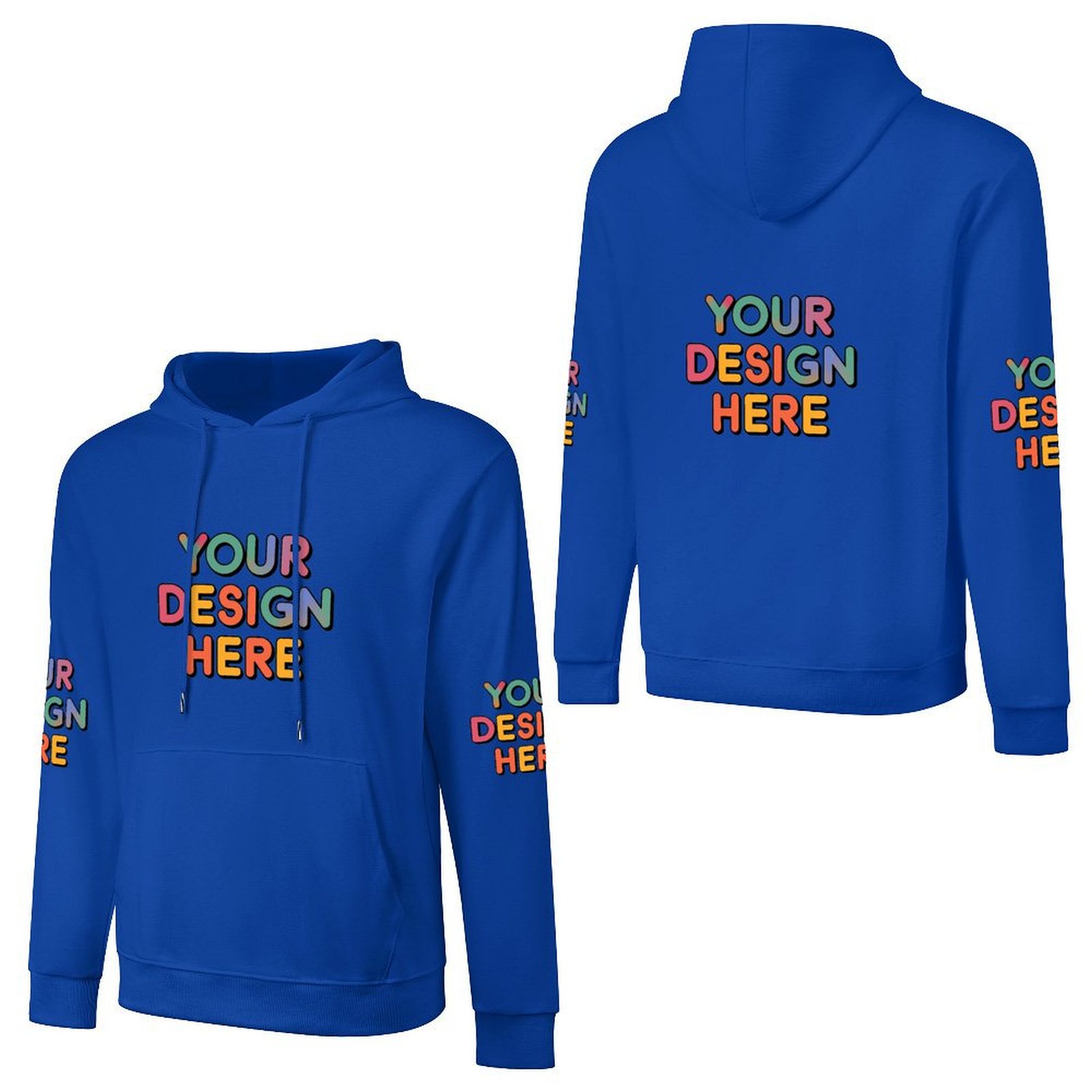 Customized Men’s Fashionable Hooded Sweater with Front, Back, and Sleeve Prints