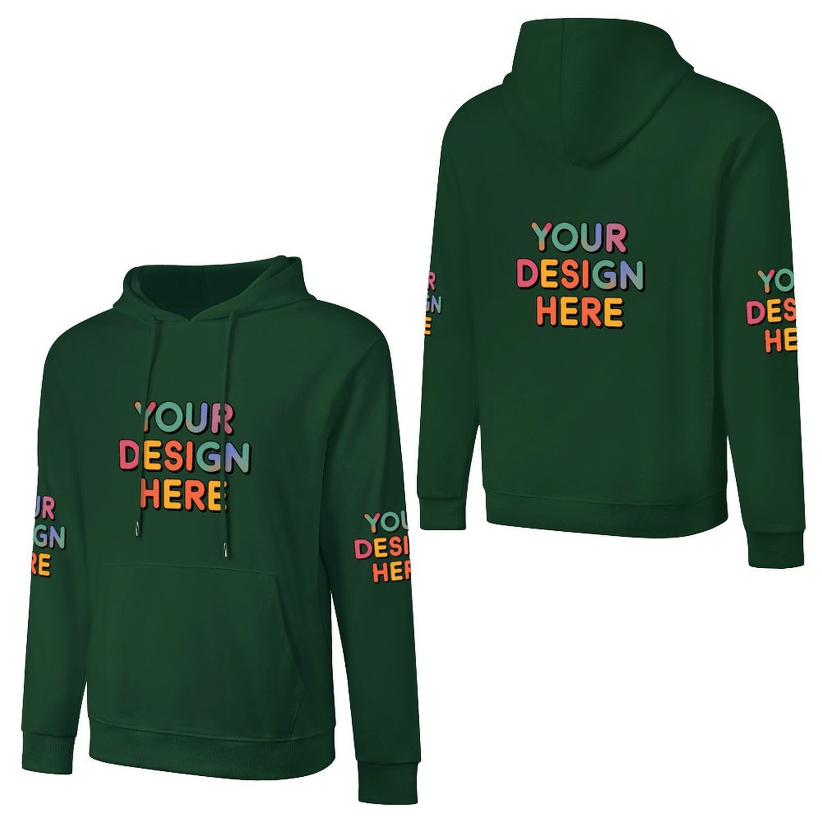 Customized Men’s Fashionable Hooded Sweater with Front, Back, and Sleeve Prints