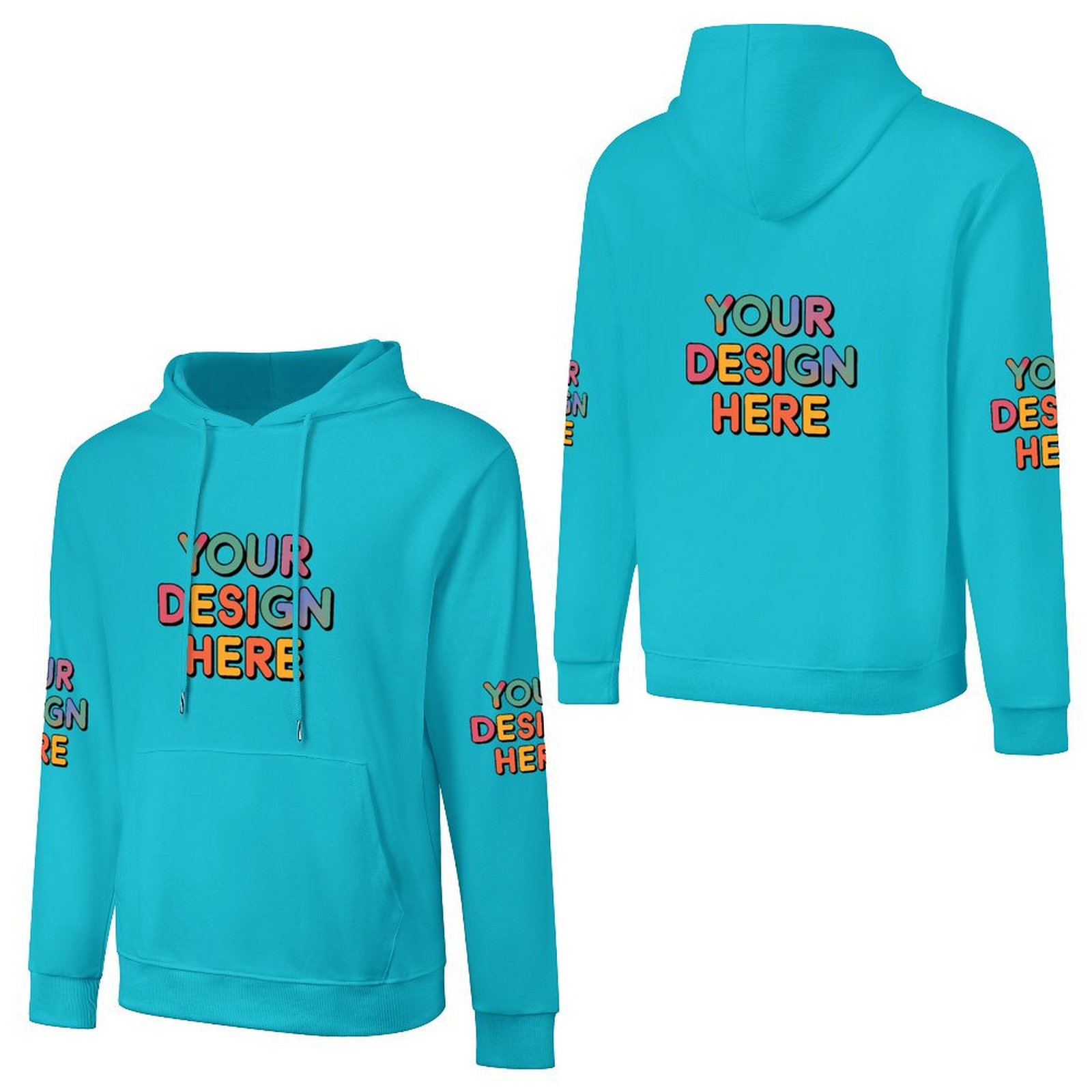 Customized Men’s Fashionable Hooded Sweater with Front, Back, and Sleeve Prints