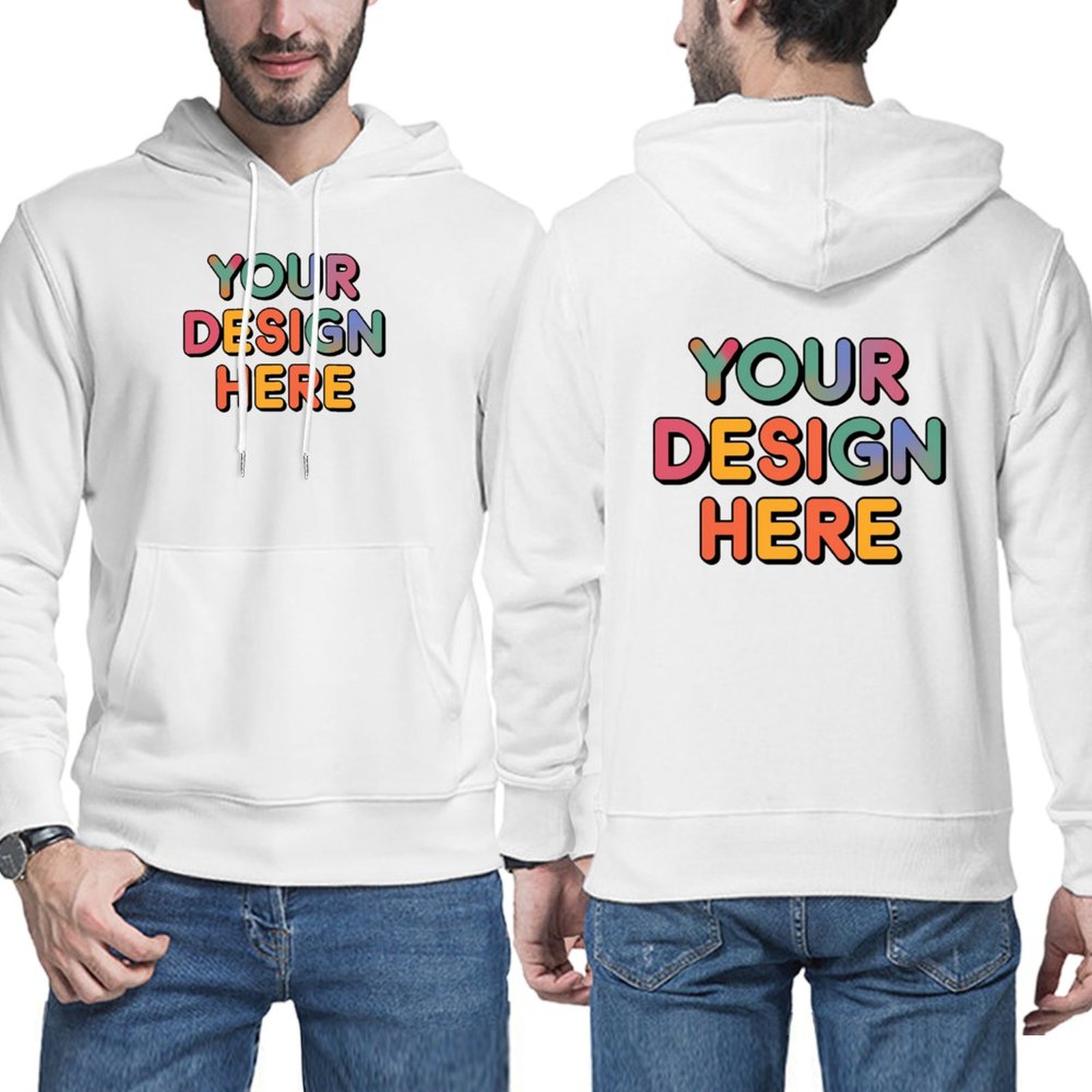 Custom Men’s Comfortable Double-Sided Print Hoodie with Kangaroo Pocket