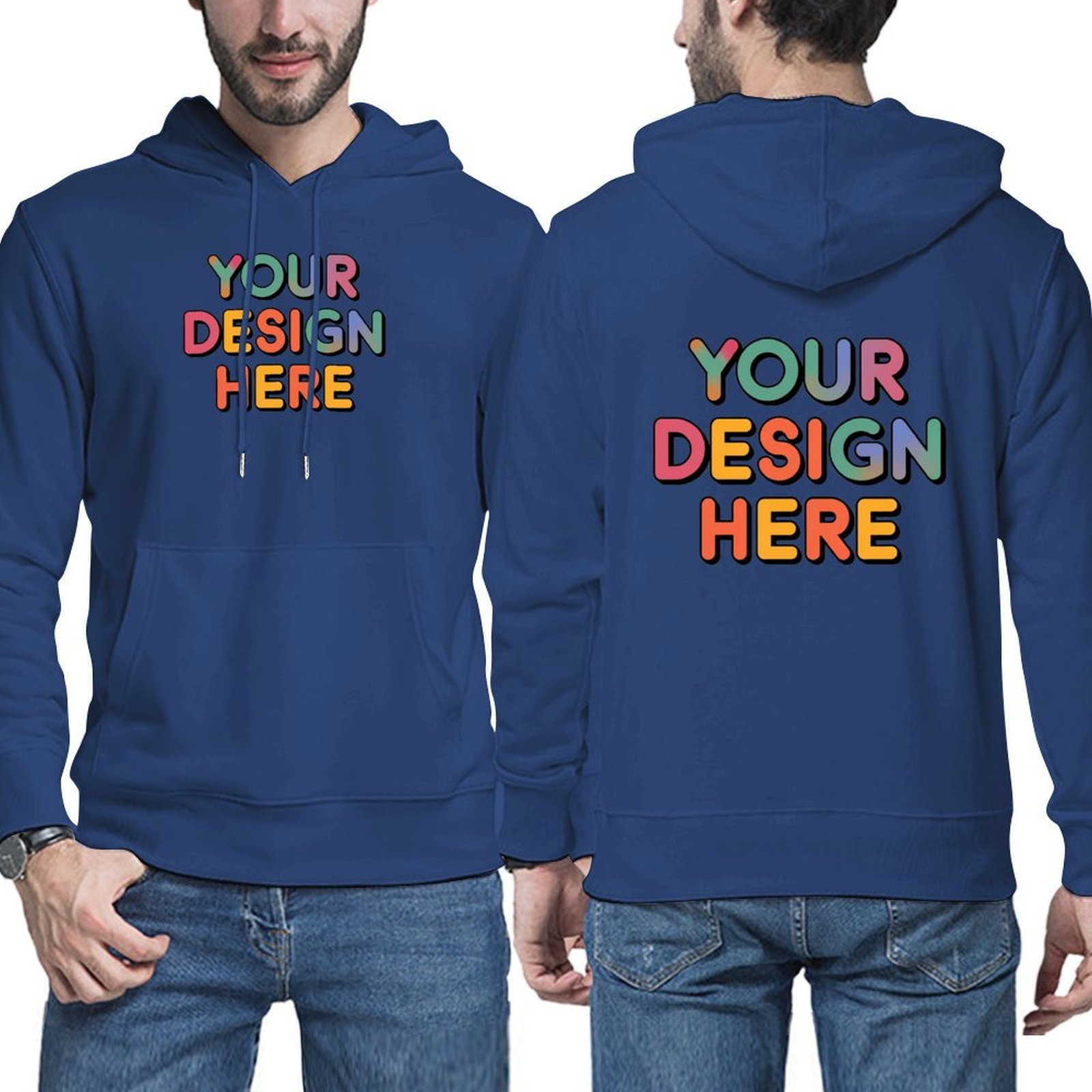 Custom Men’s Comfortable Double-Sided Print Hoodie with Kangaroo Pocket