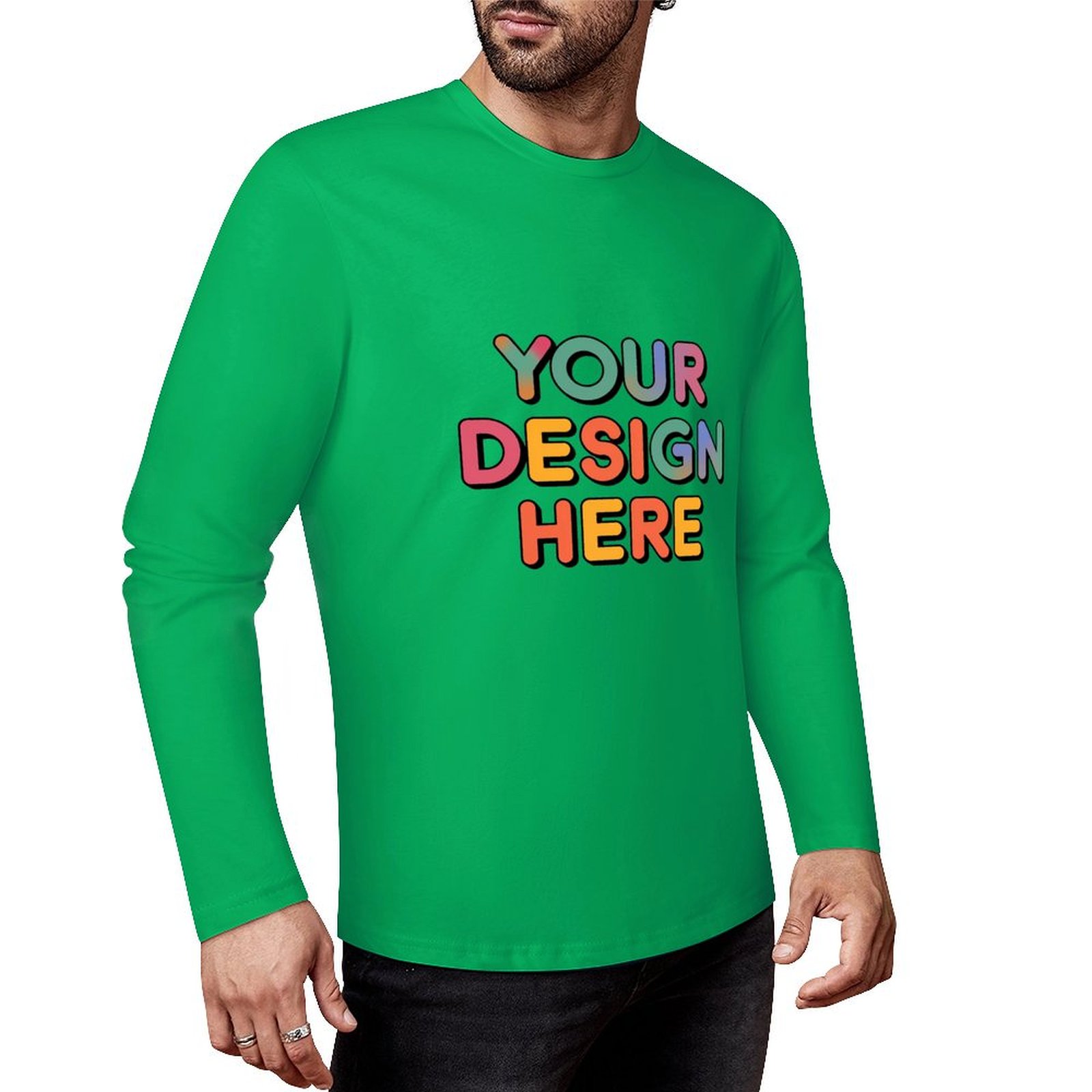 Customized Men’s Pure Cotton Long Sleeved T-Shirt Printed on Front