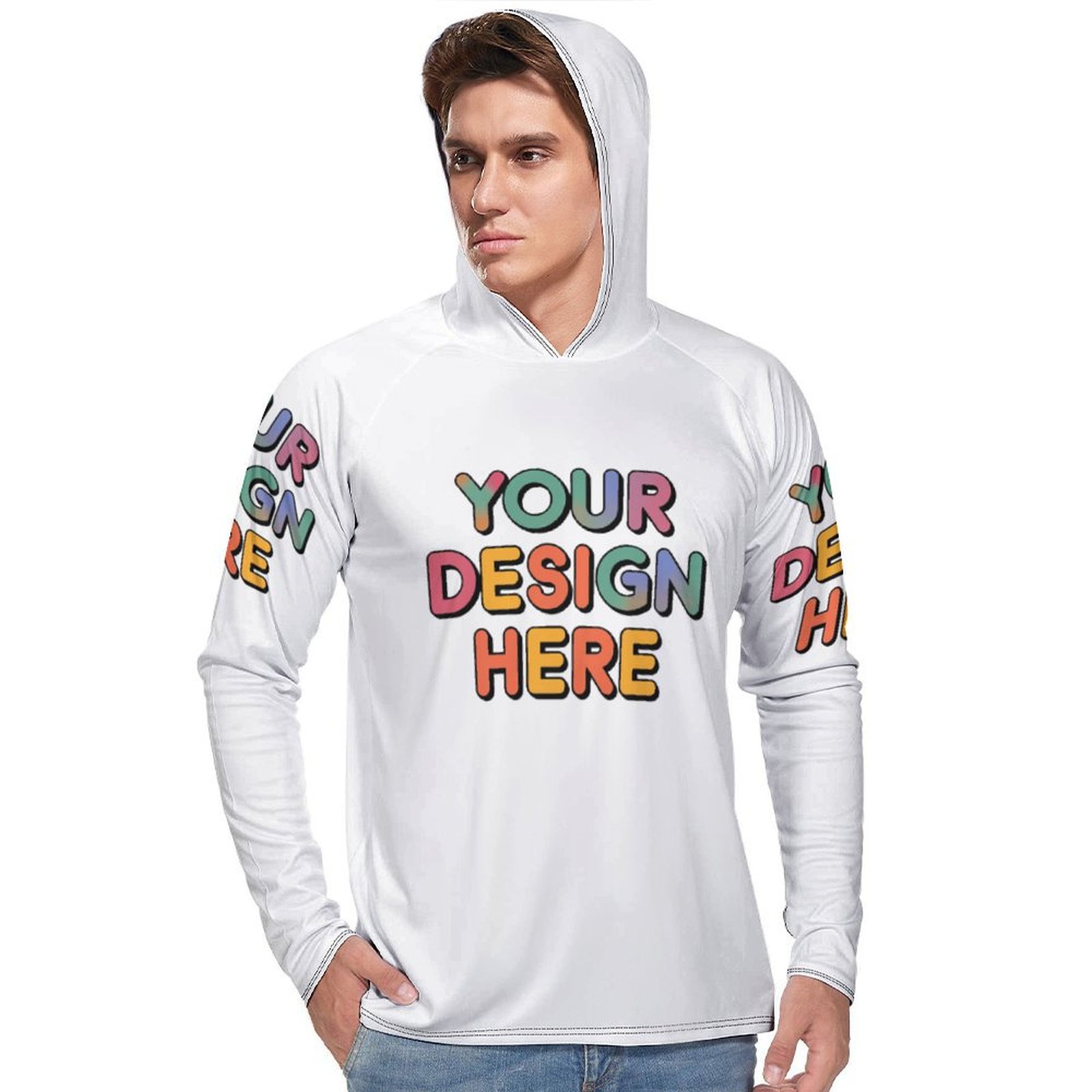 Custom Men’s Versatile Long Sleeve Hoodie for Fishing and Hiking