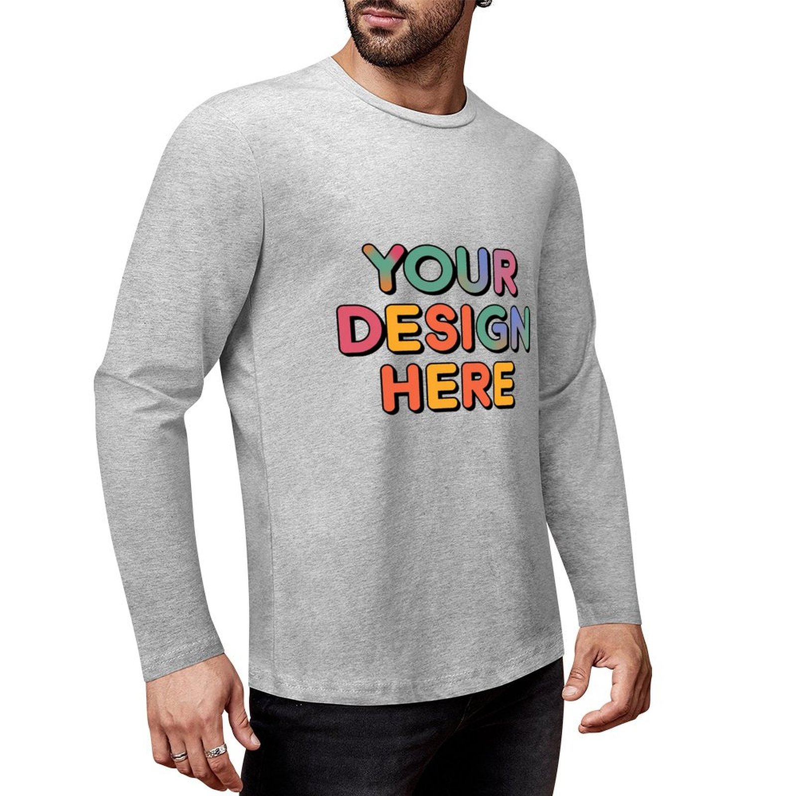 Customized Men’s Pure Cotton Long Sleeved T-Shirt Printed on Front