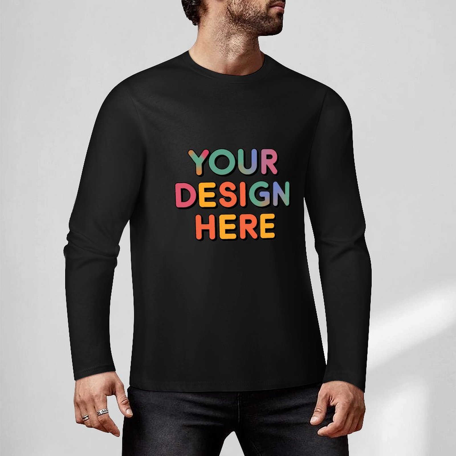 Customized Men’s Pure Cotton Long Sleeved T-Shirt Printed on Front