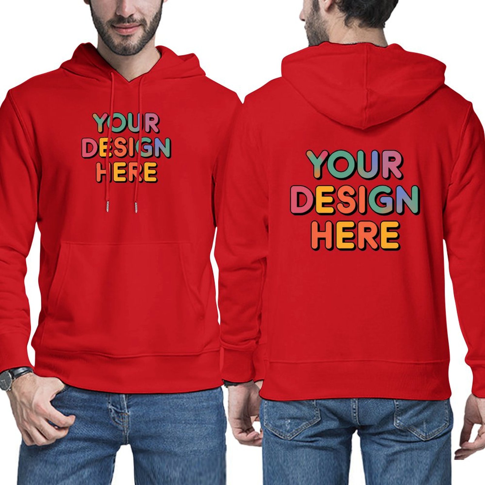 Custom Men’s Comfortable Double-Sided Print Hoodie with Kangaroo Pocket