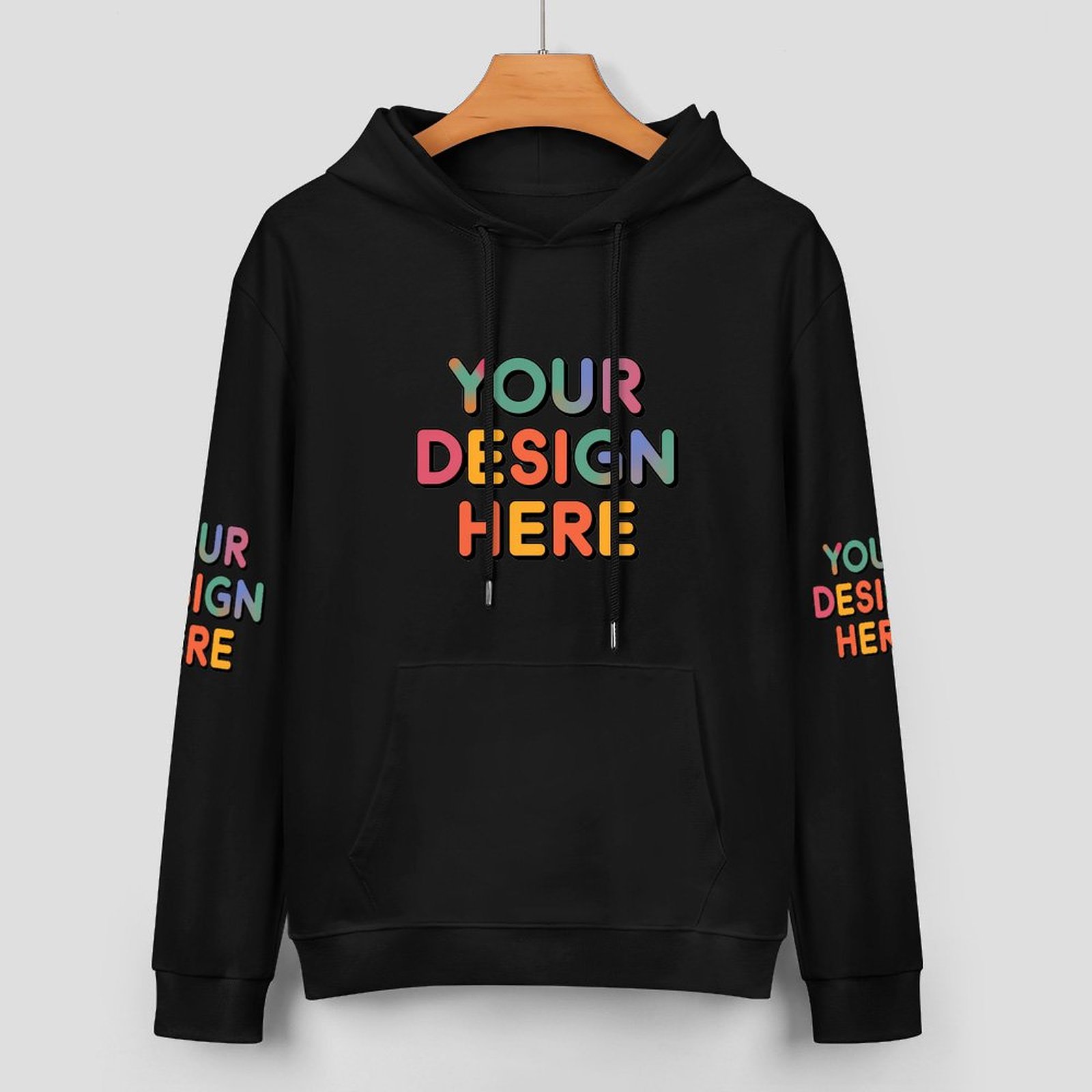 Customized Men’s Fashionable Hooded Sweater with Front, Back, and Sleeve Prints