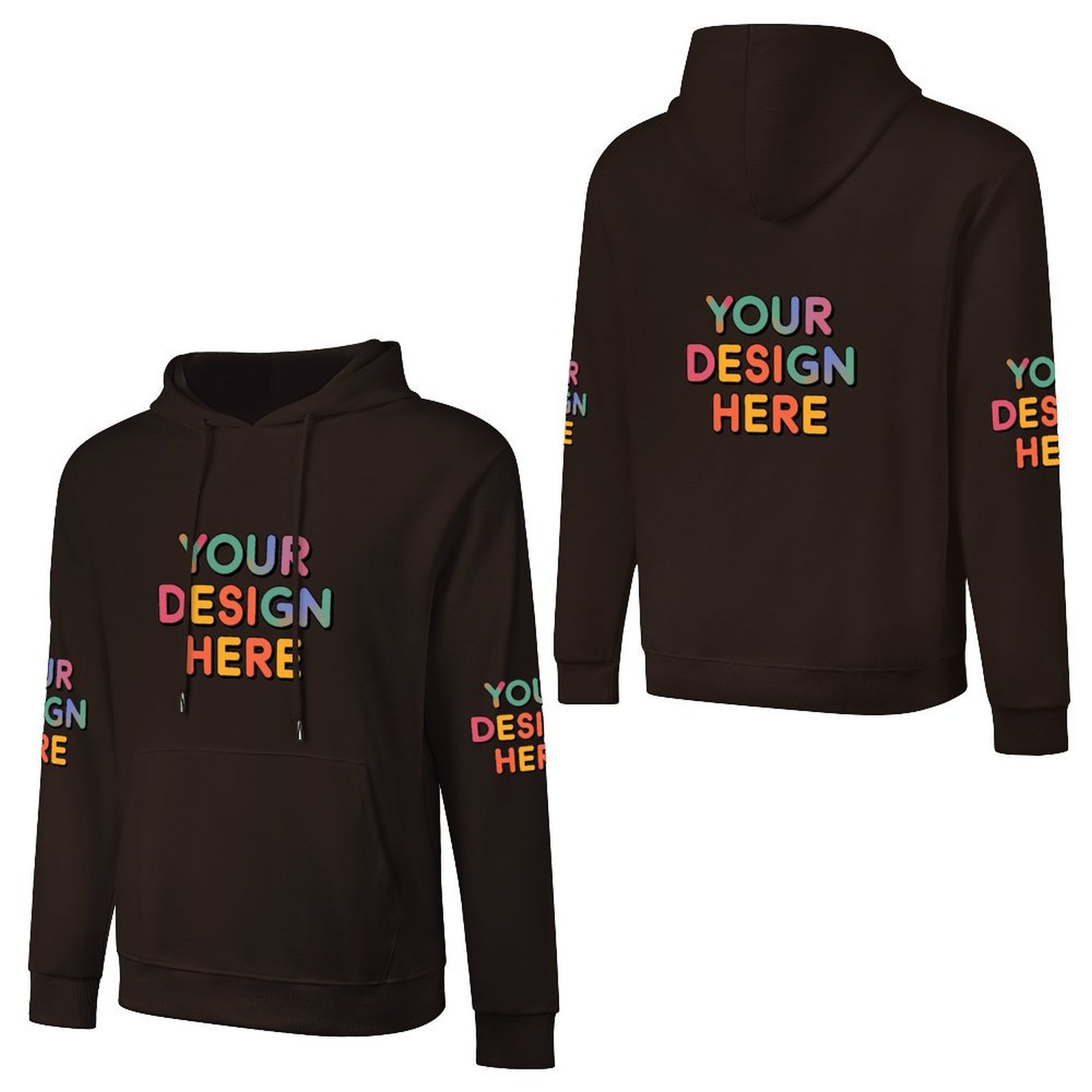 Customized Men’s Fashionable Hooded Sweater with Front, Back, and Sleeve Prints
