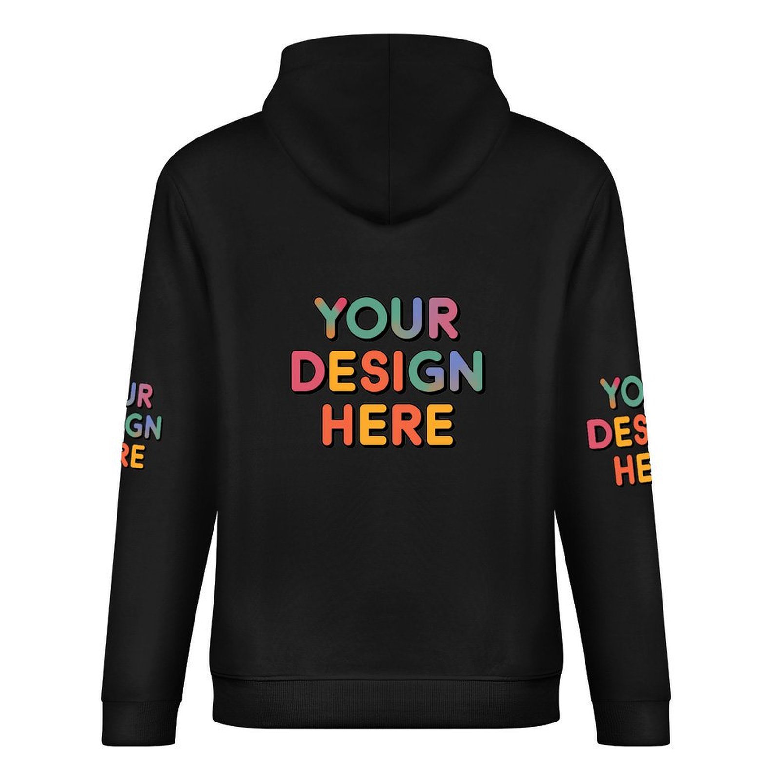 Customized Men’s Fashionable Hooded Sweater with Front, Back, and Sleeve Prints