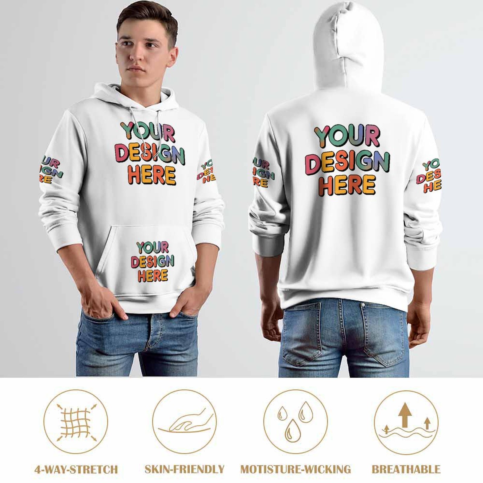 Personalized Custom Men’s Multi-Image Patchwork Print Hoodie
