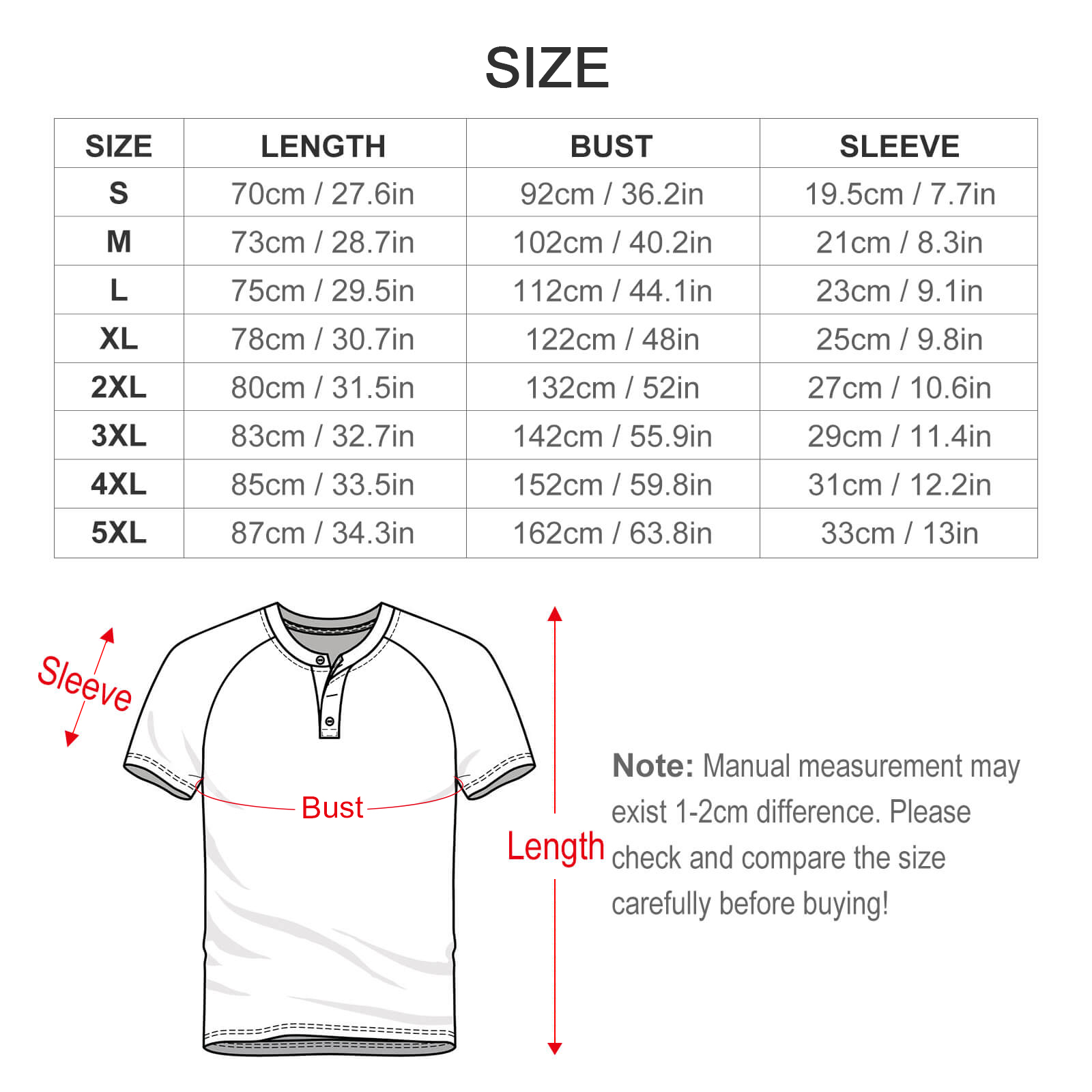 Custom Men’s Comfortable Short Sleeve Tee with Three-Button Neckline