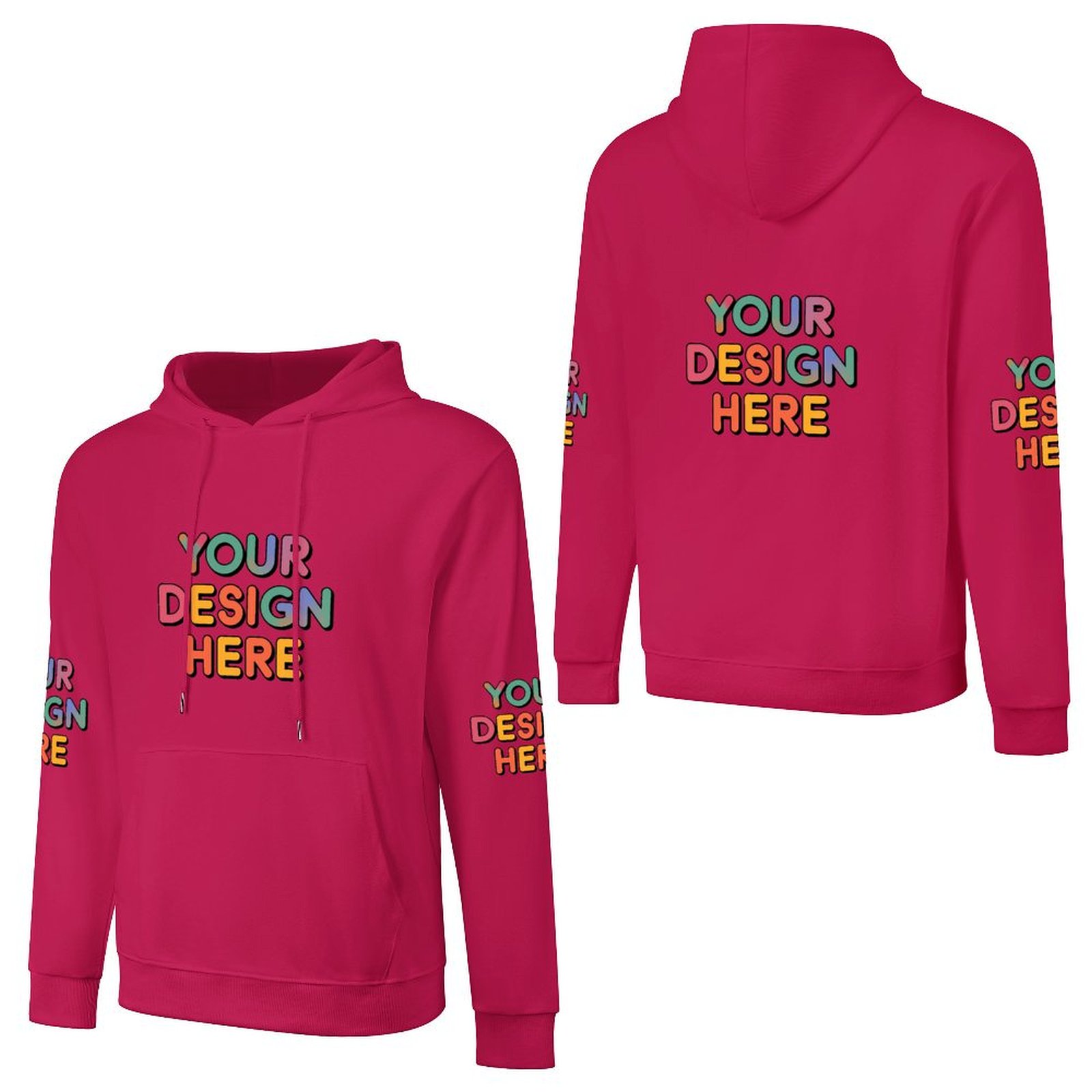 Customized Men’s Fashionable Hooded Sweater with Front, Back, and Sleeve Prints