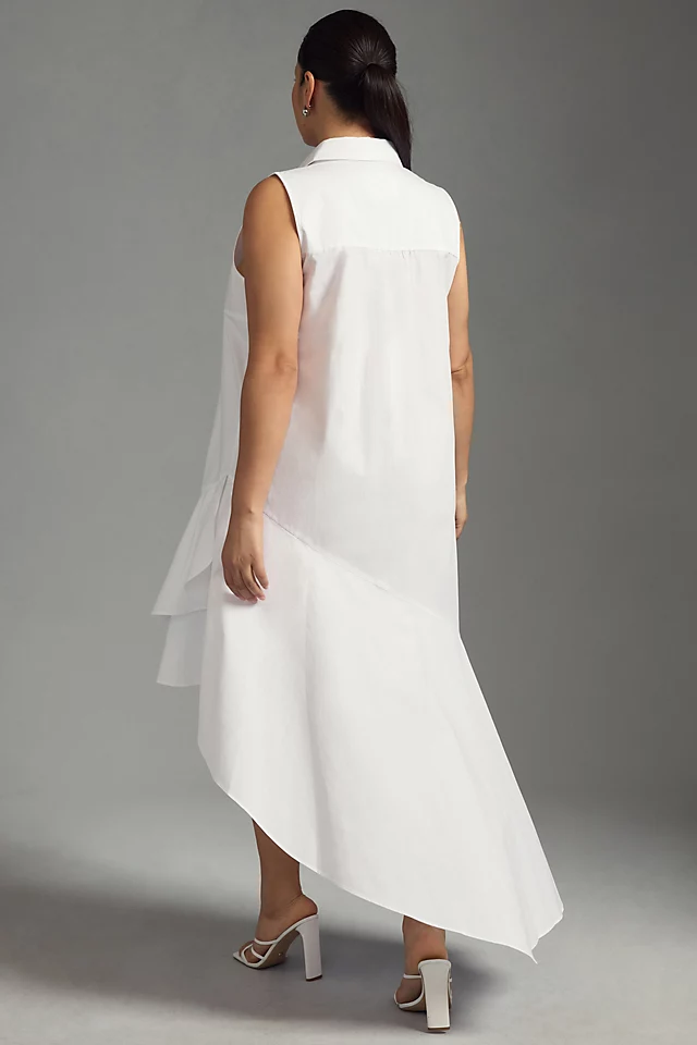 Sleeveless Buttondown Ruffle-Hem Dress WHITE