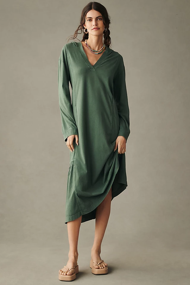 Long-Sleeve Hooded Midi Dress DRIED ROSEMARY