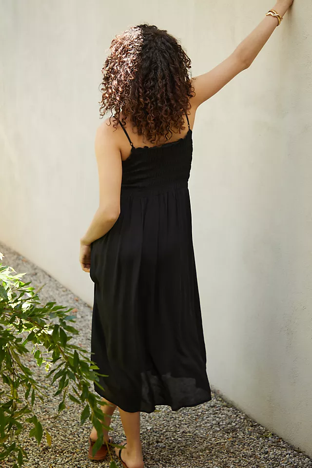 Blue Tassel Smocked Silky Dress BLACK