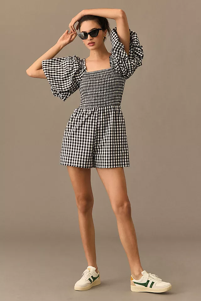 Smocked Romper BLACK MOTIF