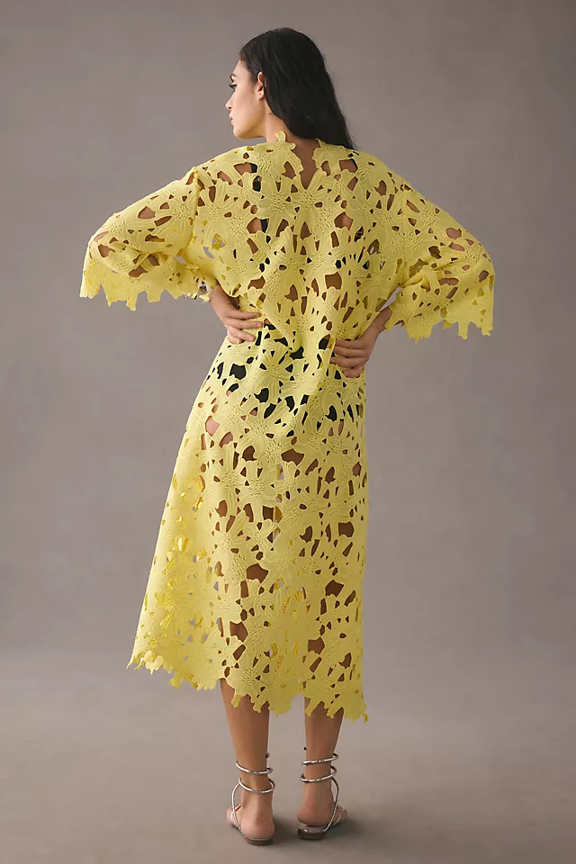 Floral Eyelet Kaftan YELLOW