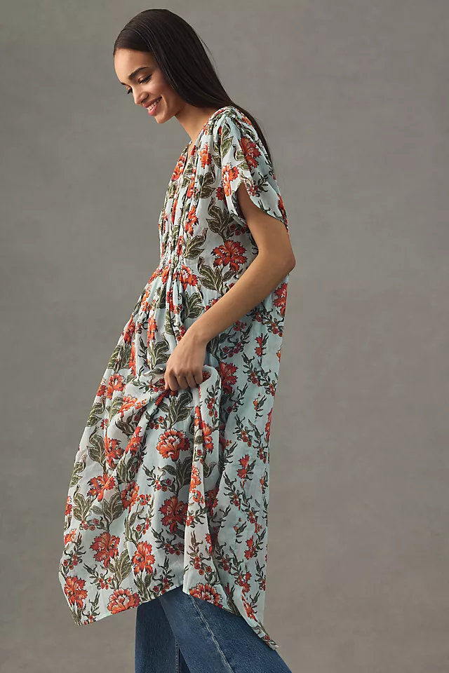 V-Neck Floral Kaftan BLUE MOTIF