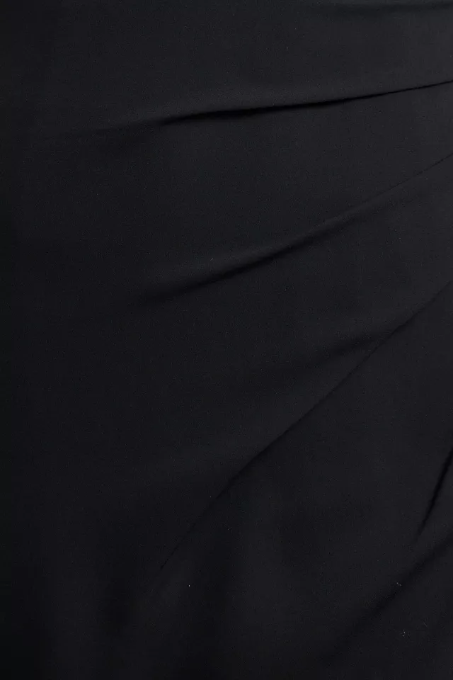 One-Shoulder Side-Slit Georgette Gown BLACK